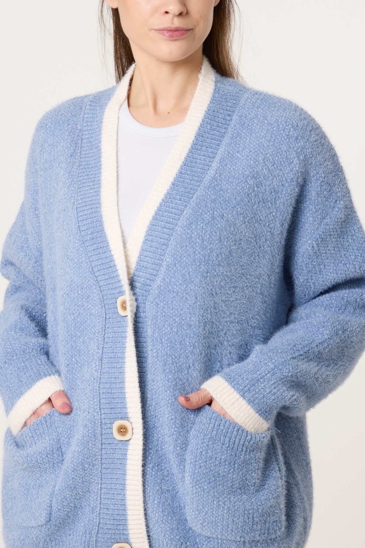 Cosy Knit Contrast Pocket Cardigan