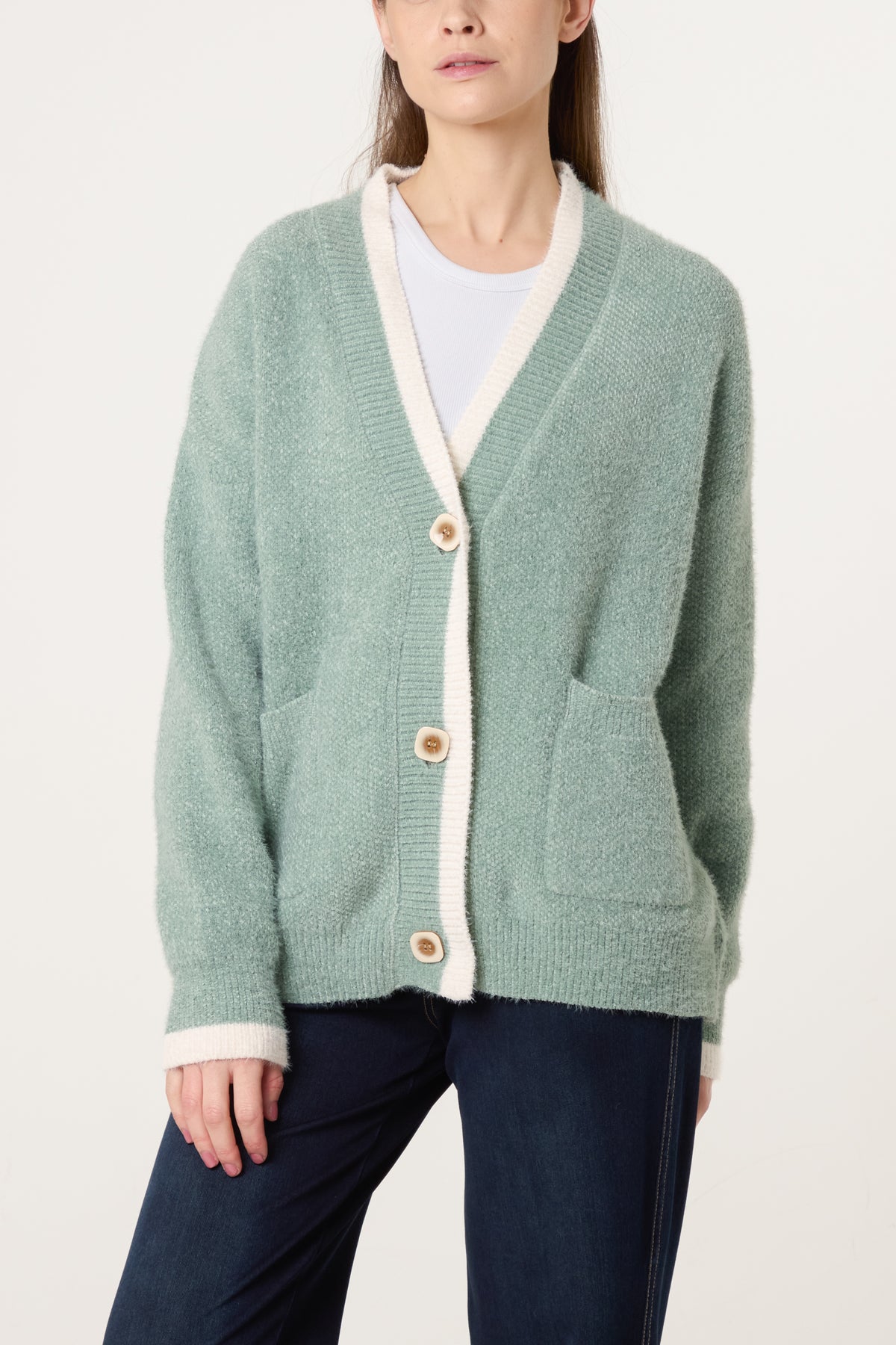 Cosy Knit Contrast Pocket Cardigan