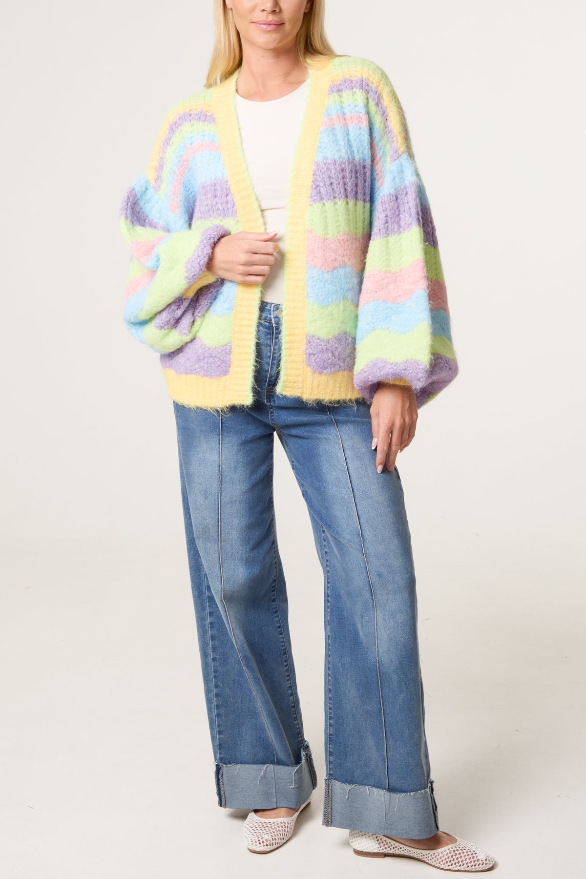 Wavy Colour Block Knit Cardigan