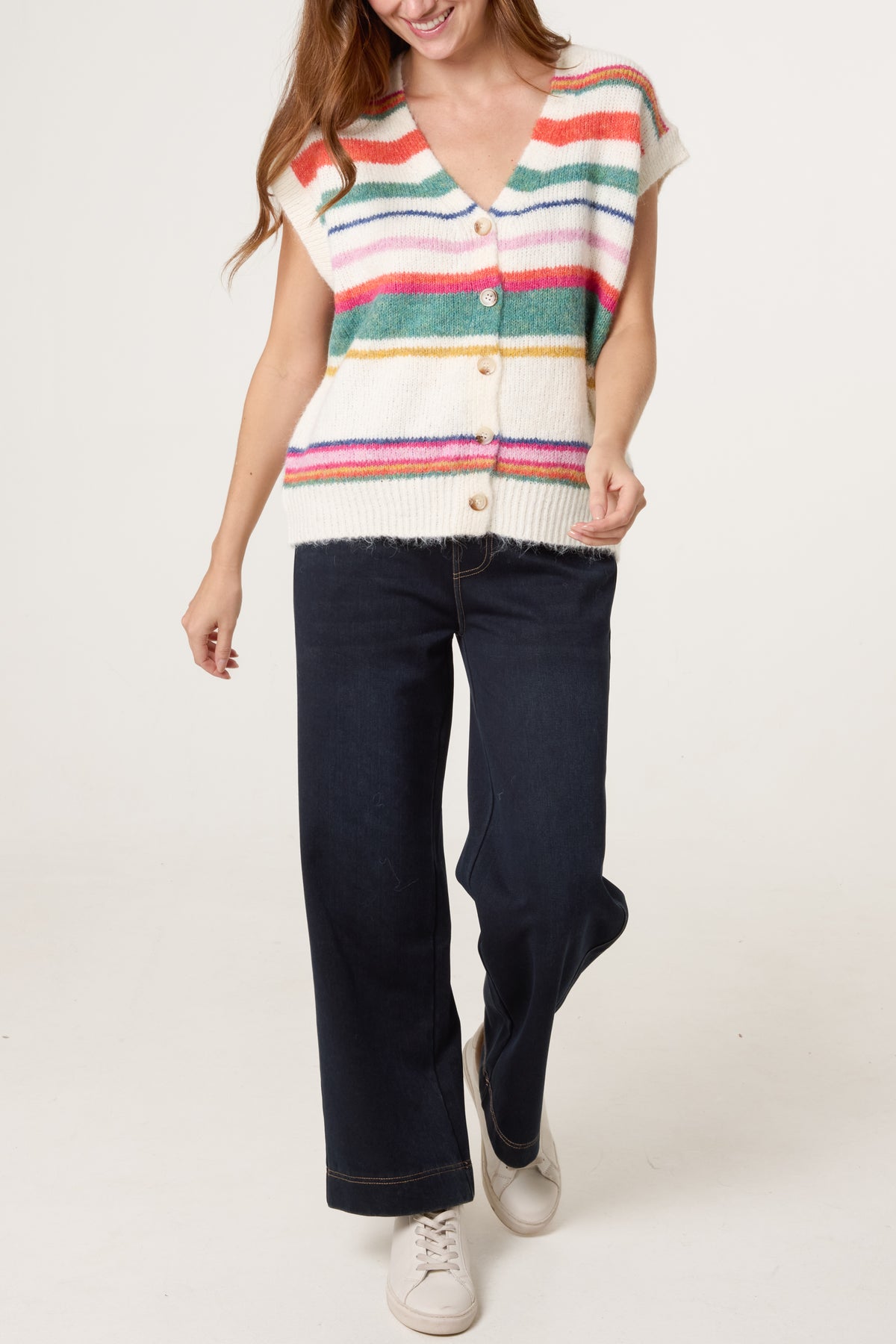 Short Sleeve Striped Knit Cardigan