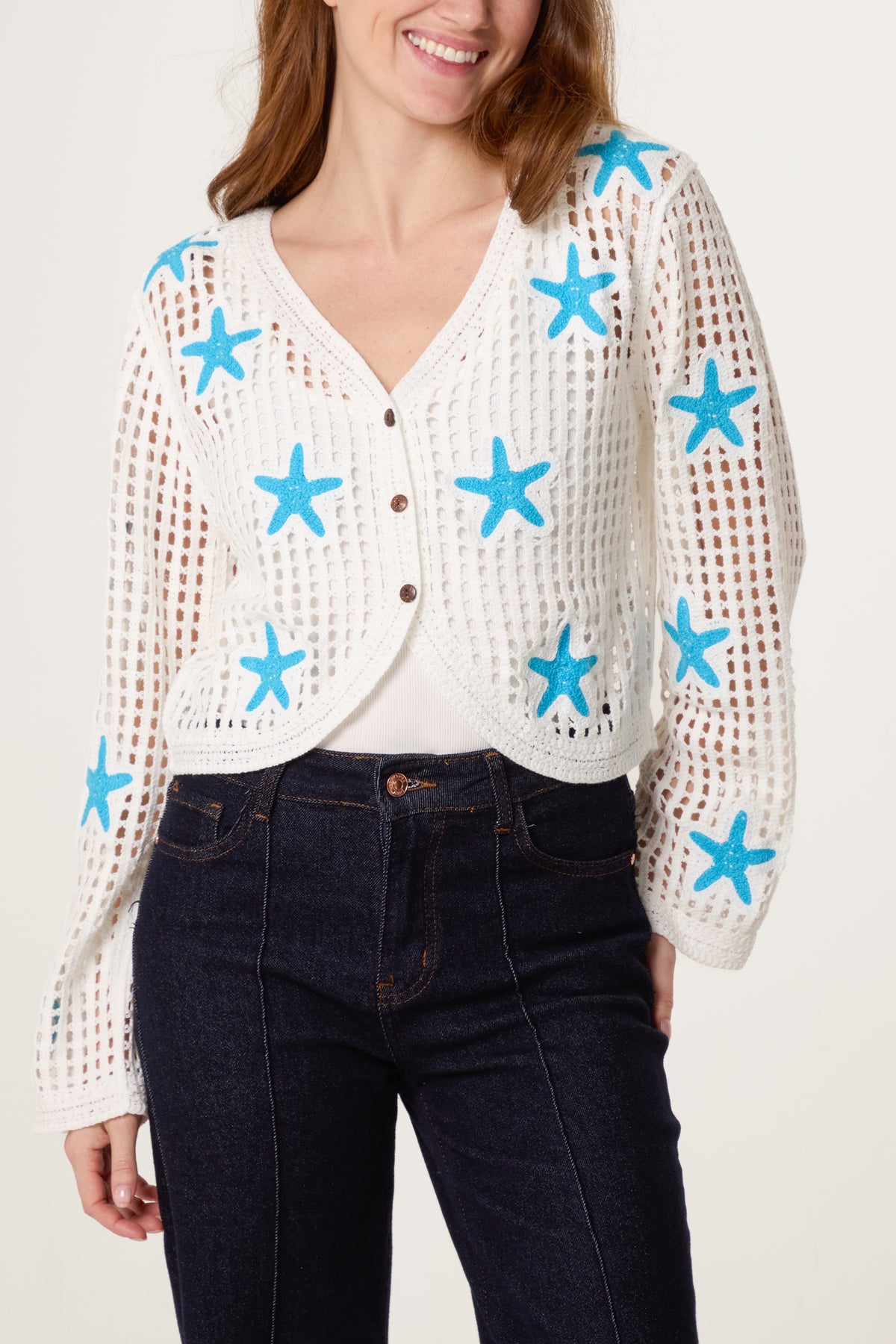 Starfish Crochet V-Neck Cardigan