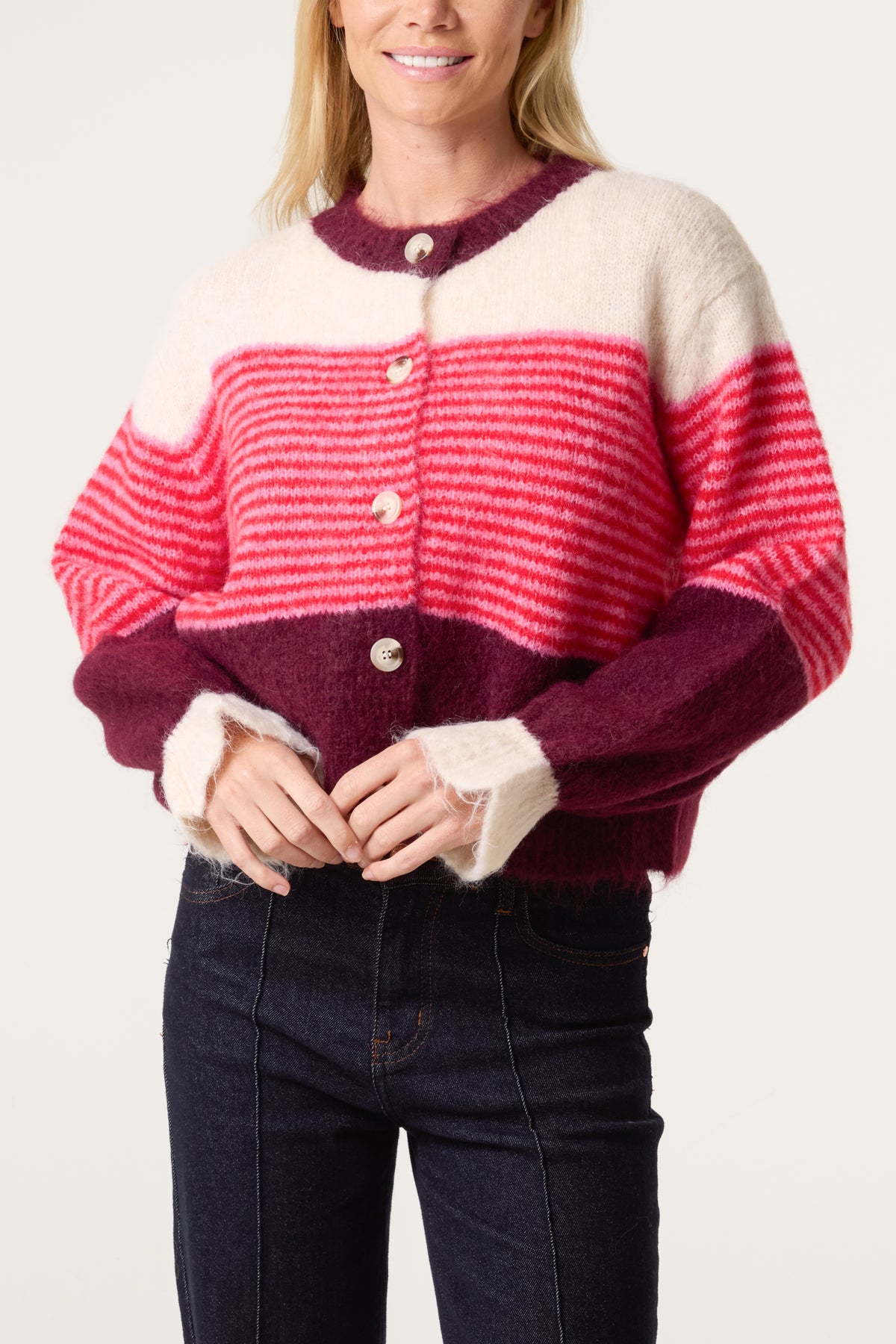 Horizontal Striped Design Cardigan