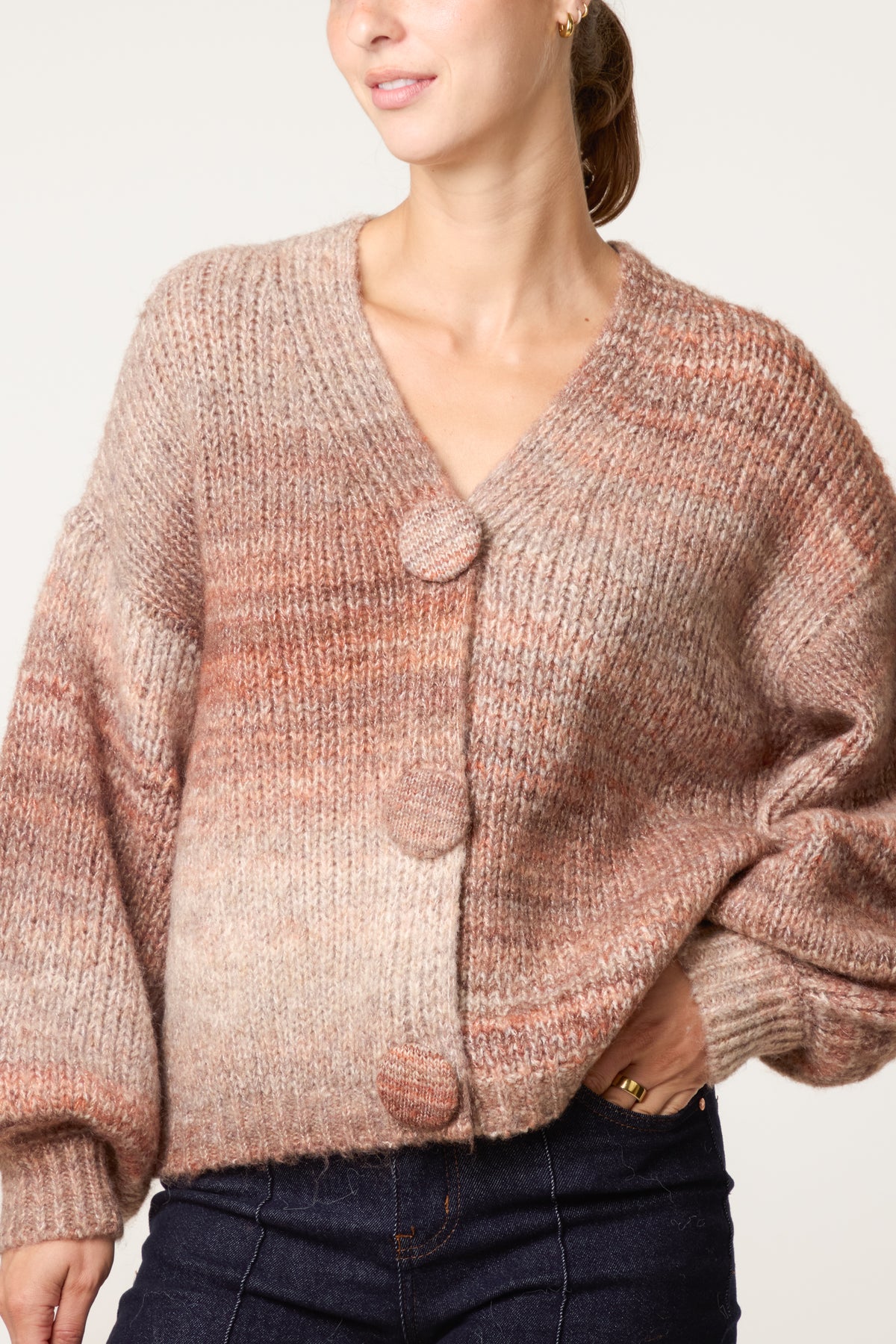 Maxi Buttons Striped Knit Cardigan