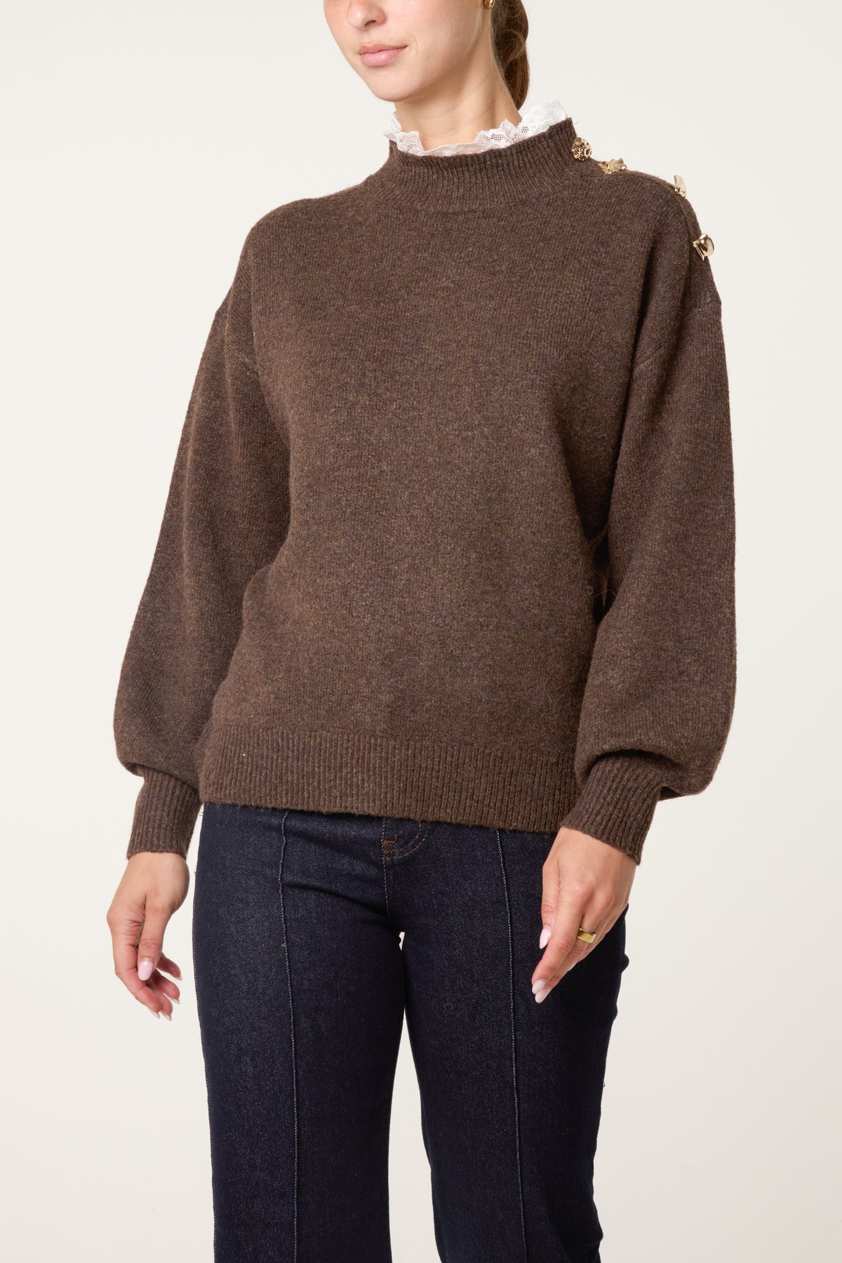 Side Button & Lace Detailed Jumper
