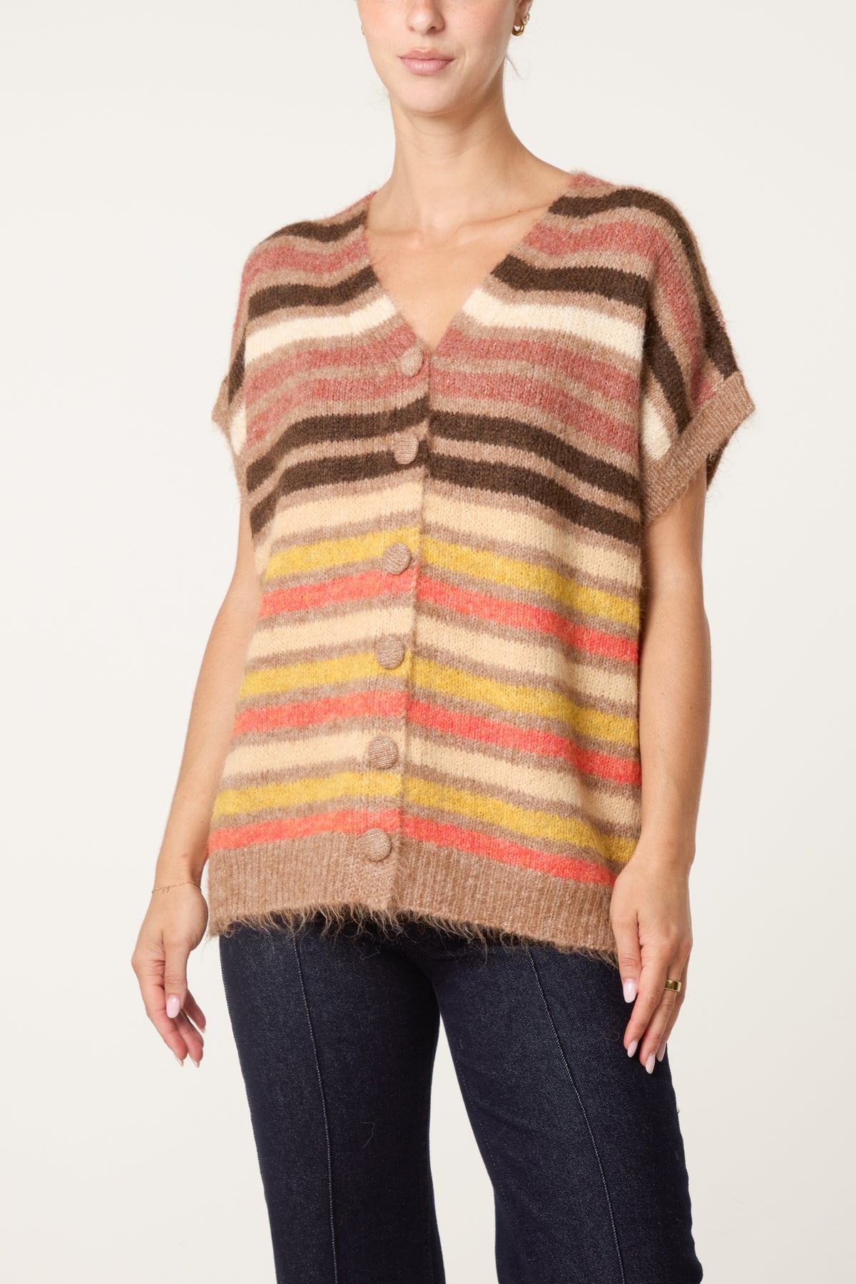 Striped Button Through Knitted Vest