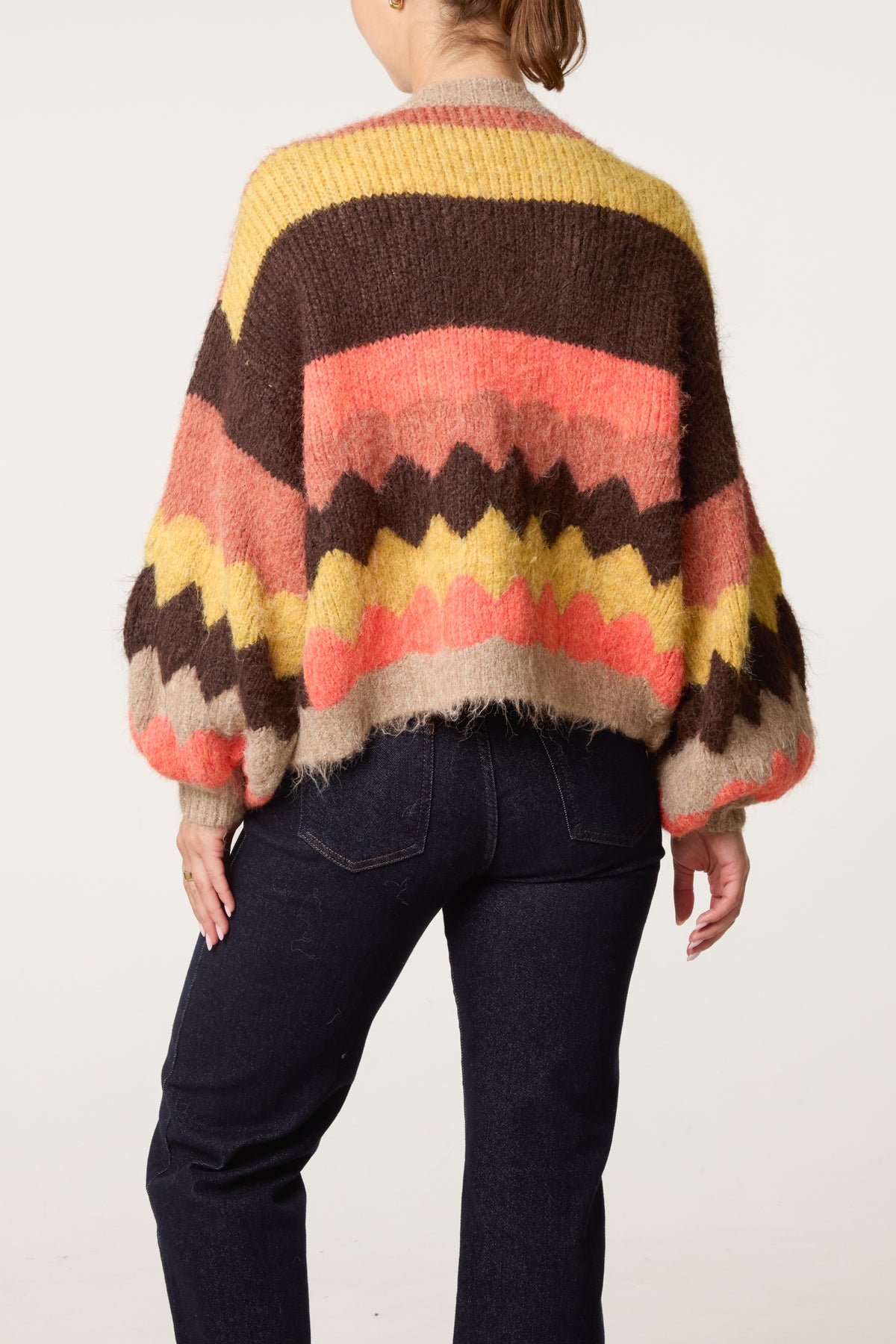 Geometric Striped Knit Cardigan