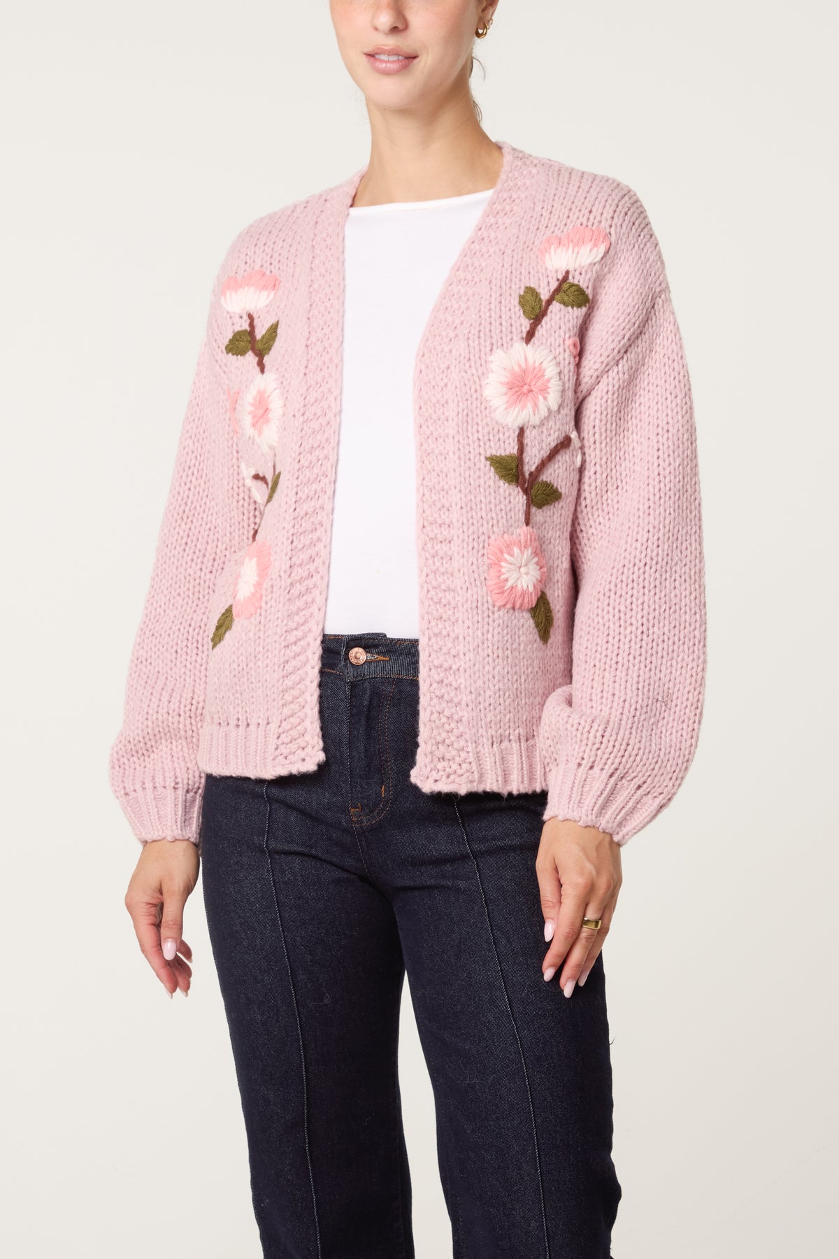 Embroidered Flower Knit Cardigan