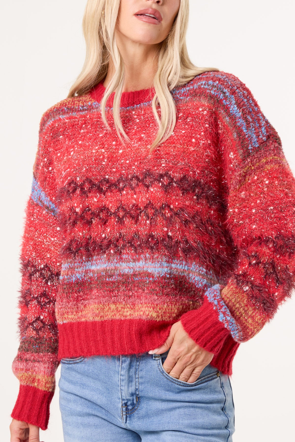 Flecked Mixed Yarns Stripe Knit Jumper