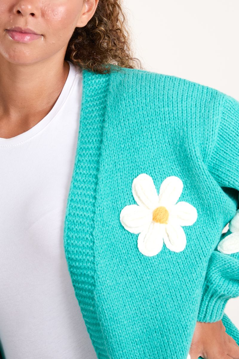 Flocking Daisy Flower Knit Cardigan