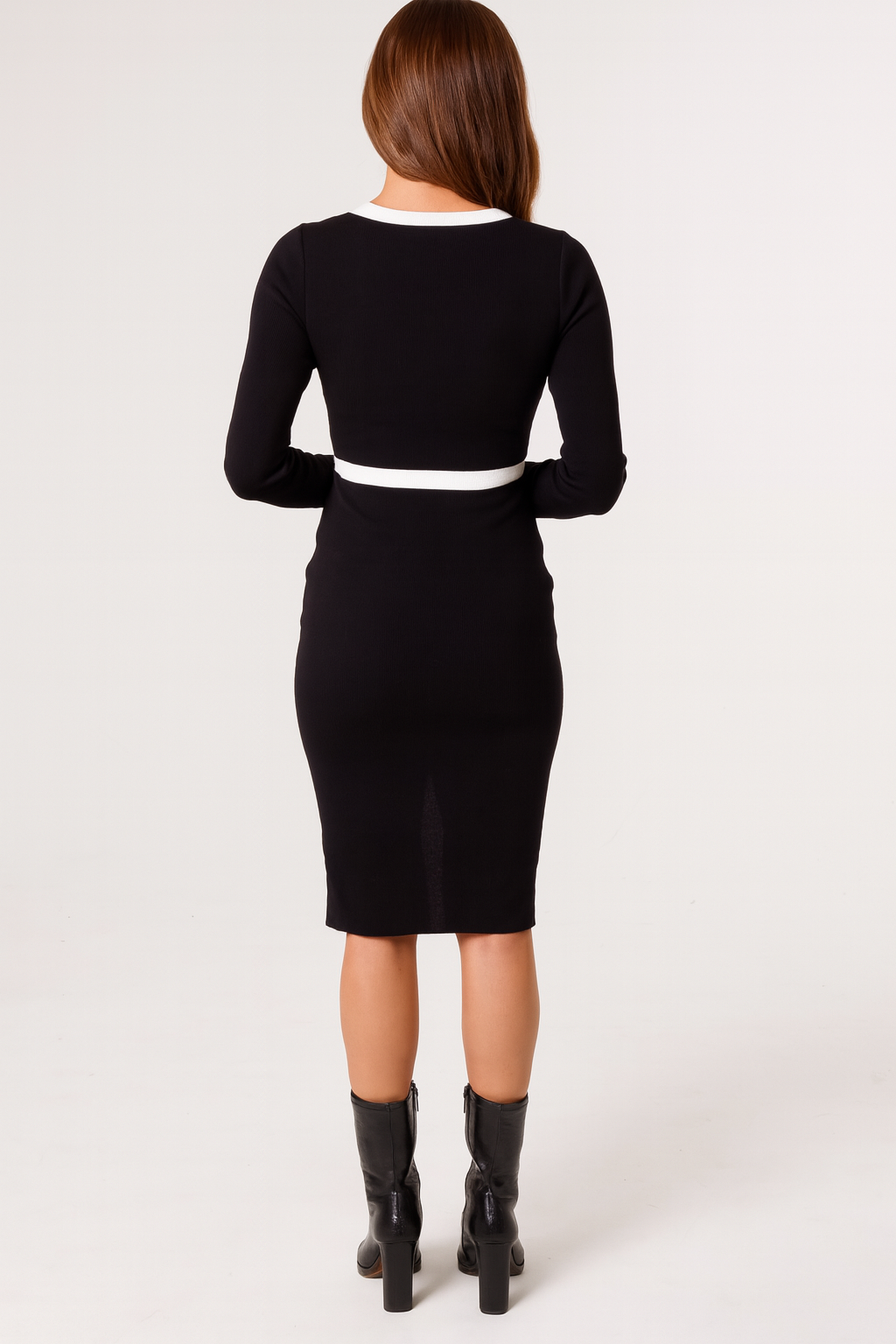 Gold Button & Bow Contrast Knit Dress