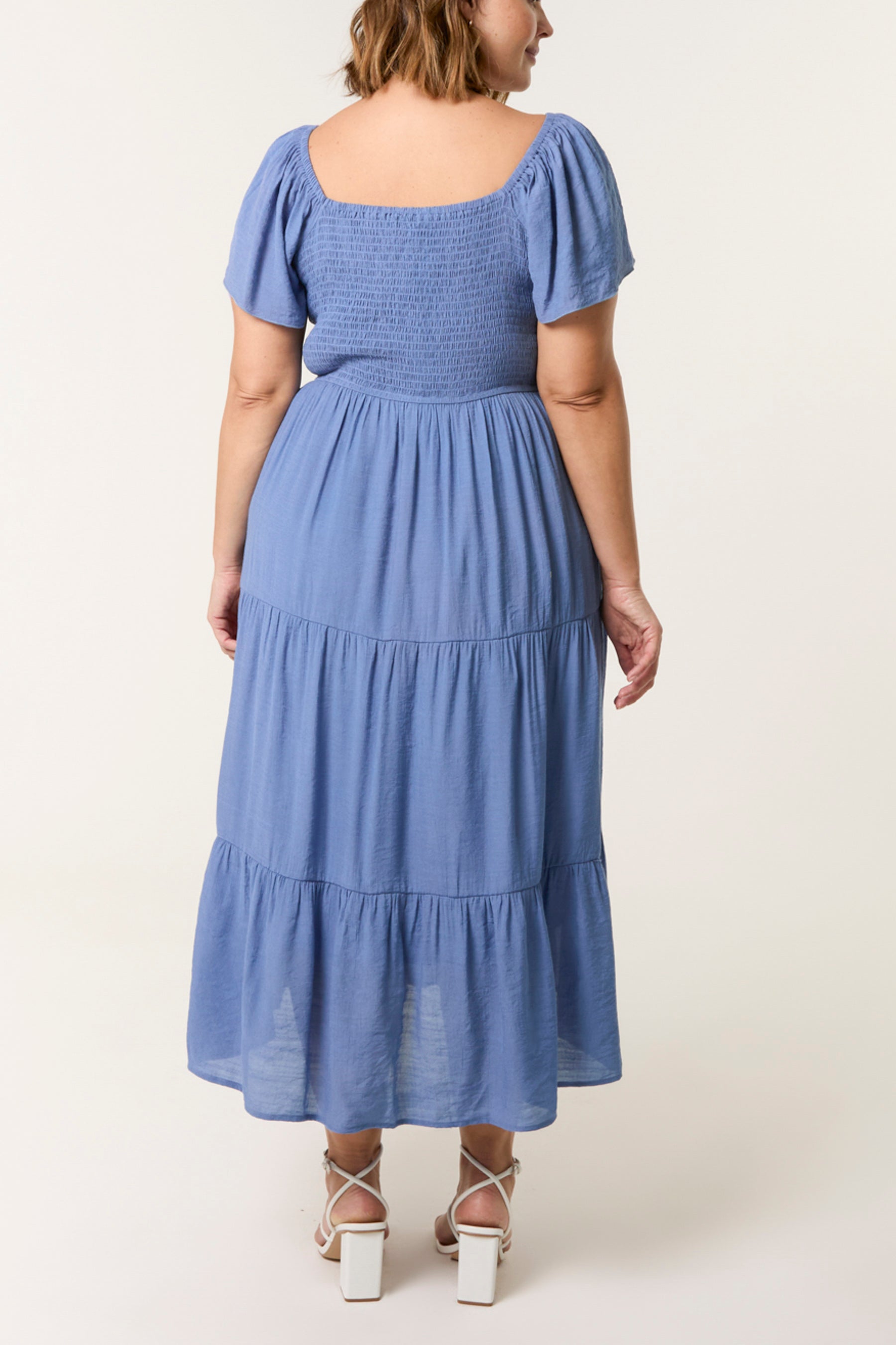 Curve Shirred & Tiered Midi Dress