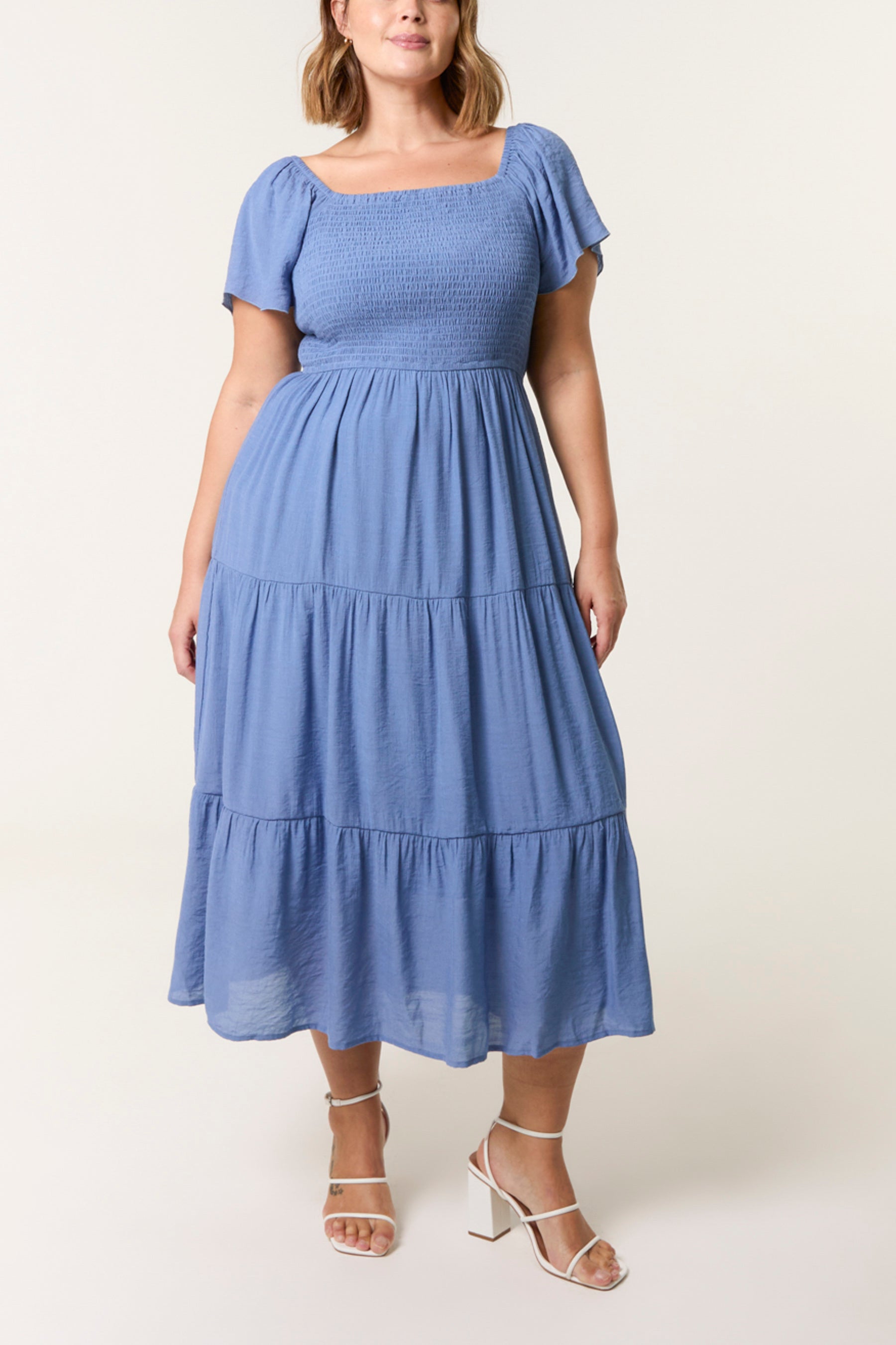 Curve Shirred & Tiered Midi Dress