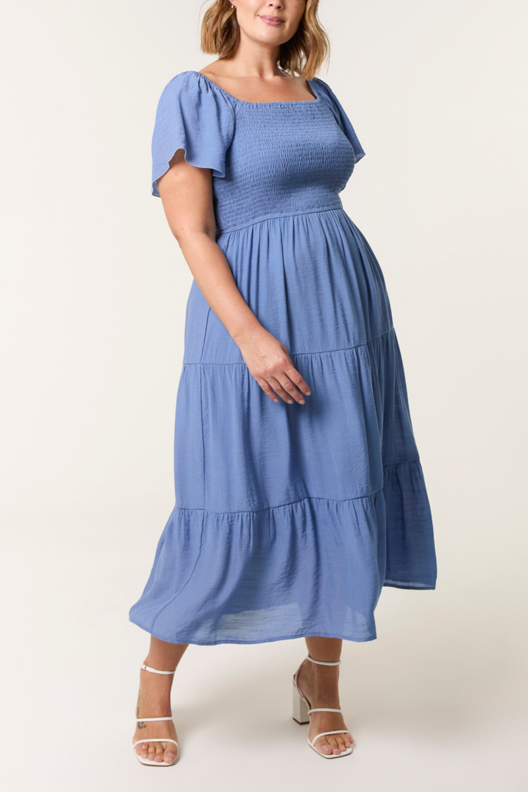 Curve Shirred & Tiered Midi Dress
