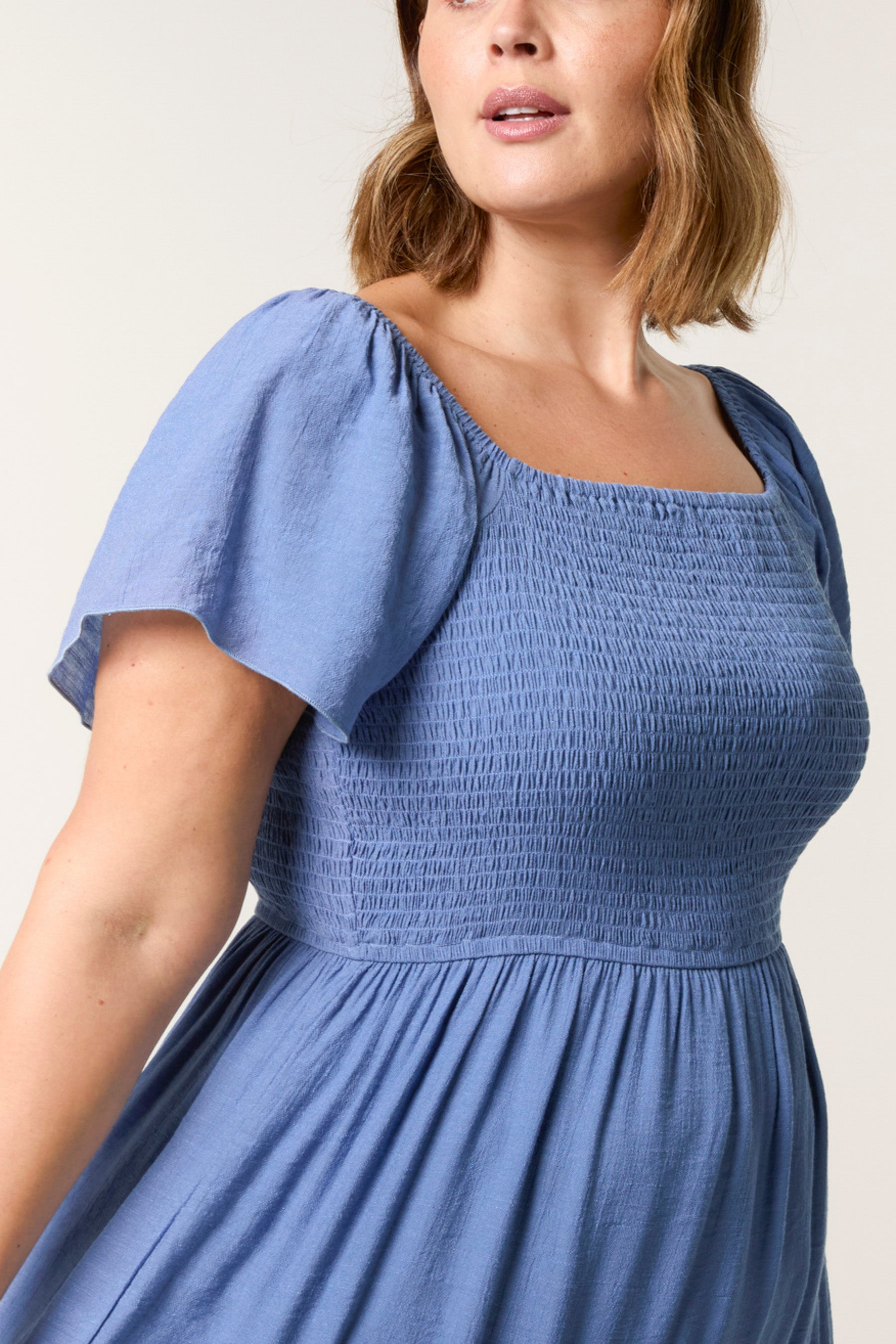 Curve Shirred & Tiered Midi Dress