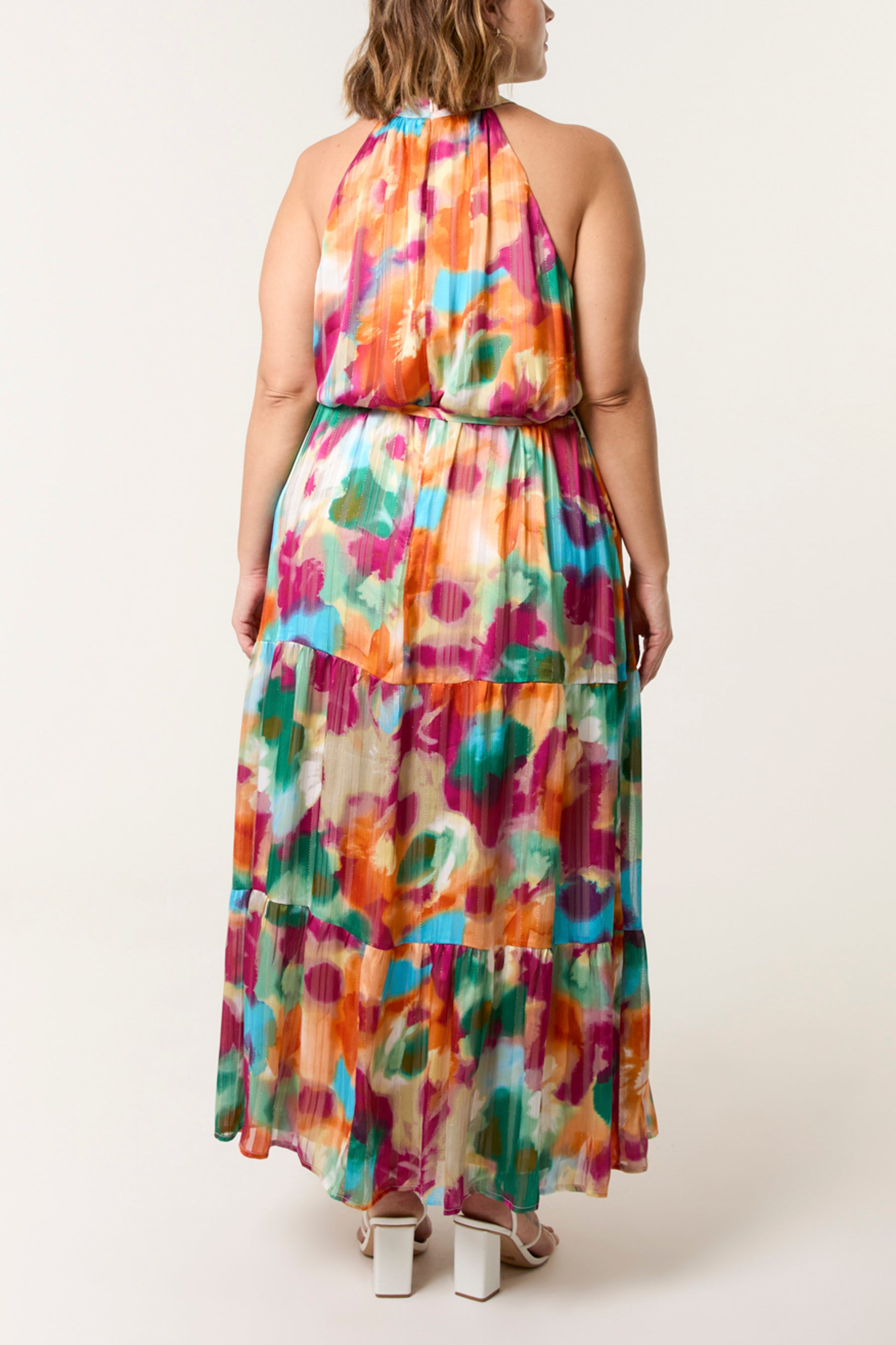 Curve Watercolour Floral Halter Neck Maxi Dress