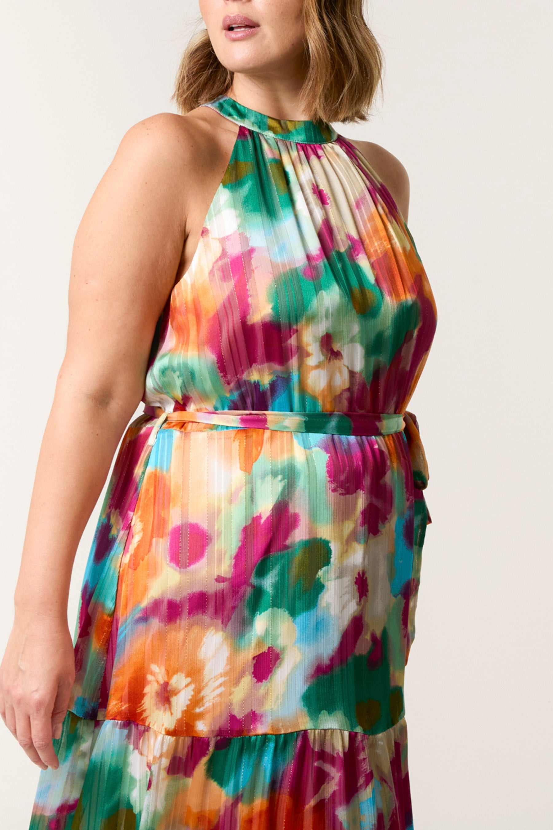 Curve Watercolour Floral Halter Neck Maxi Dress