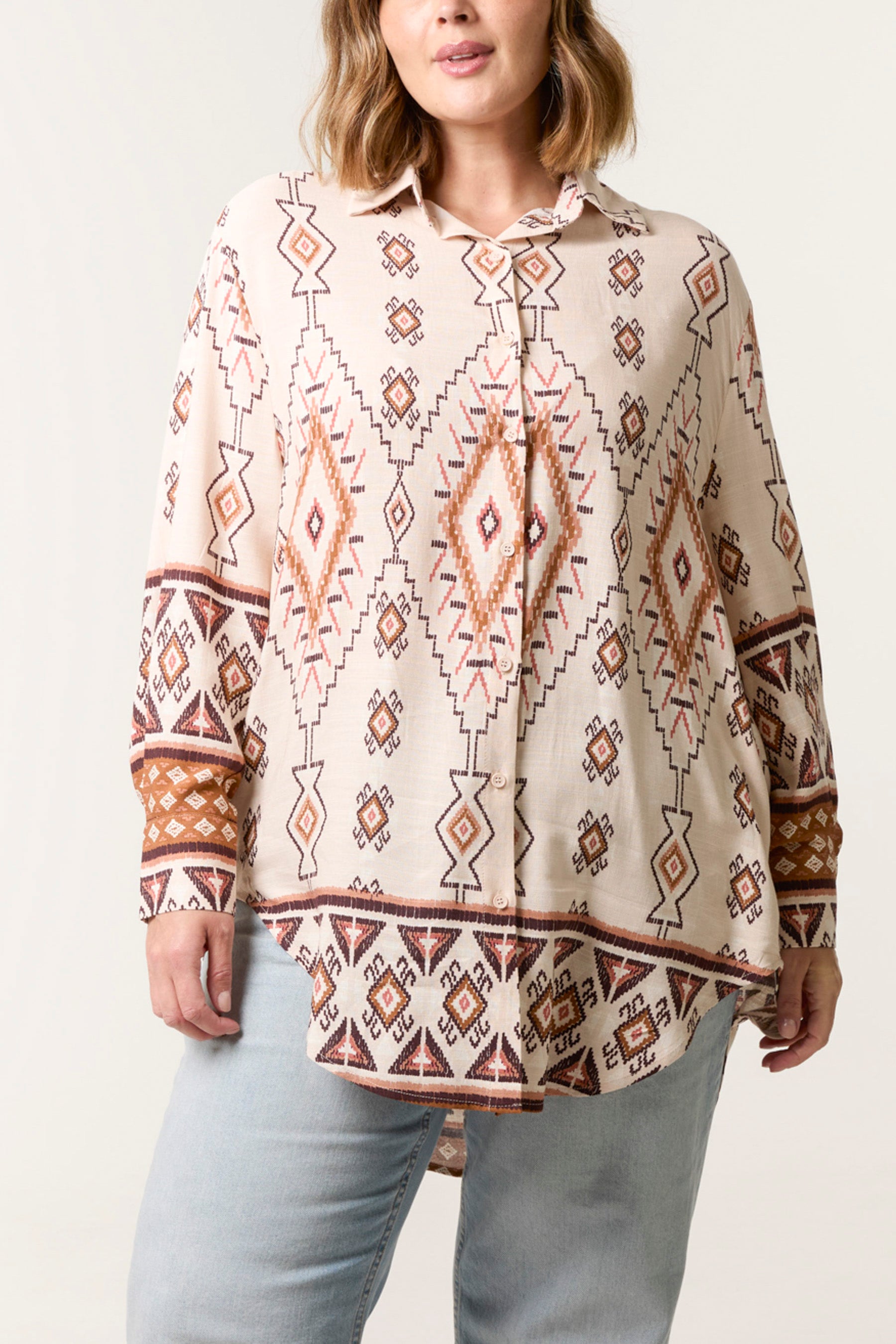 Curve Aztec Print Long Sleeve Shirt