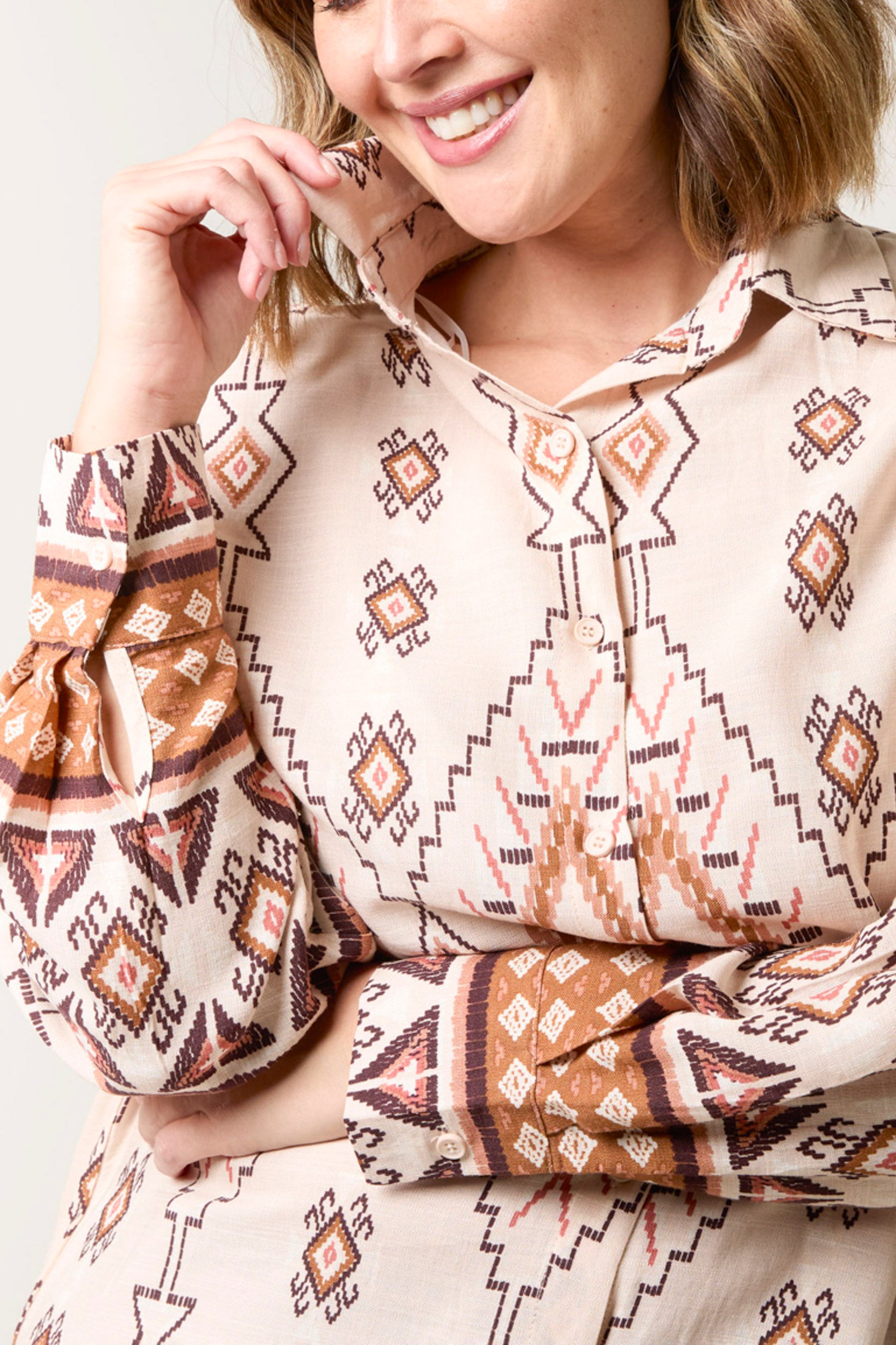 Curve Aztec Print Long Sleeve Shirt