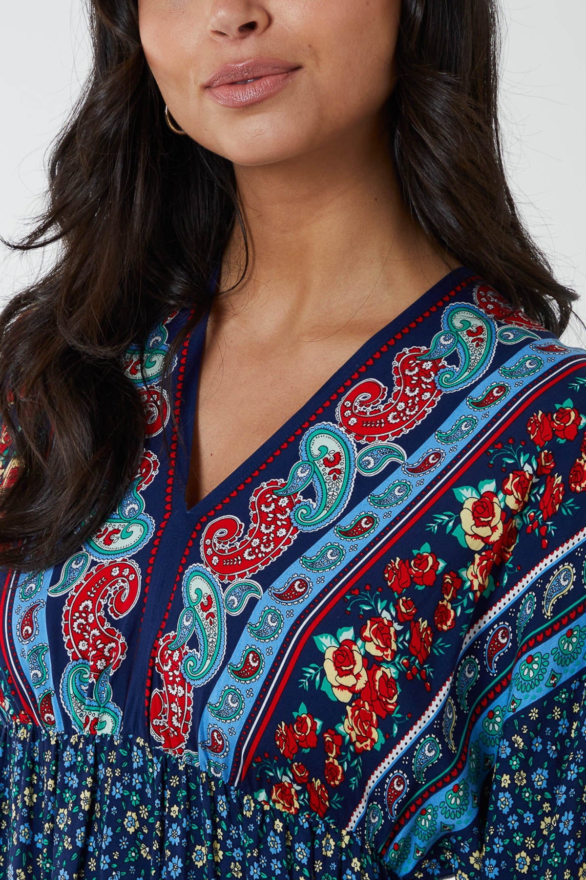 Asymmetric Paisley & Floral Midi Dress