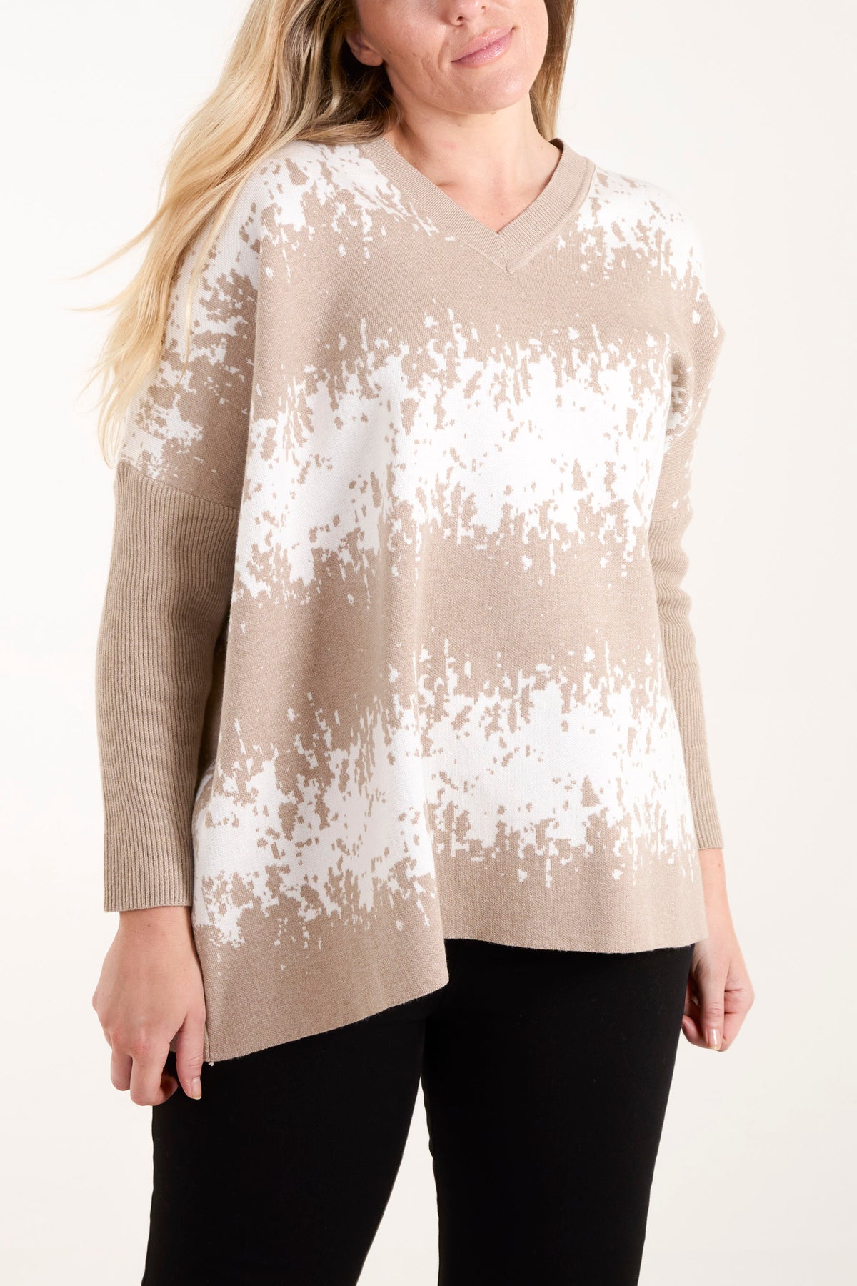 V-Neck Abstract Animal Print Jumper