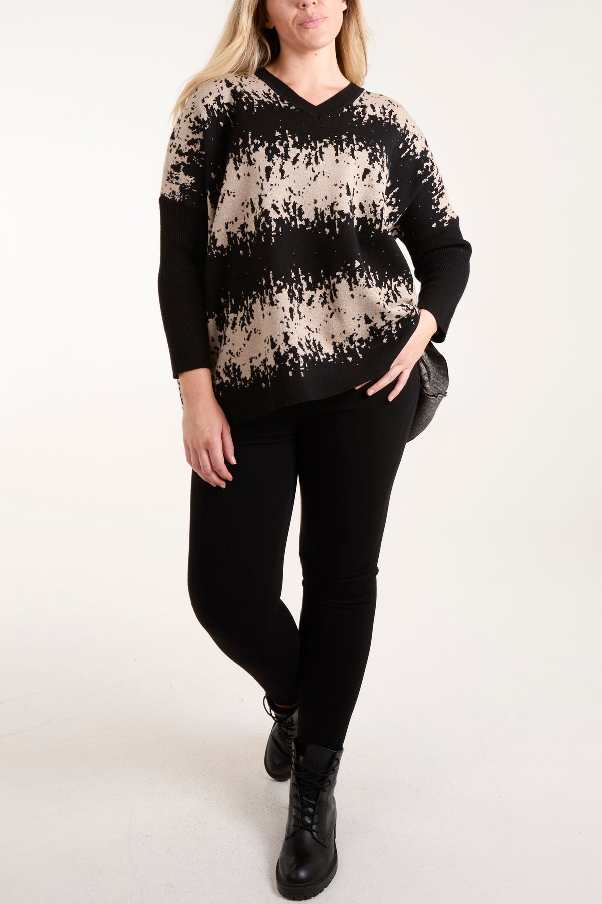 V-Neck Abstract Animal Print Jumper