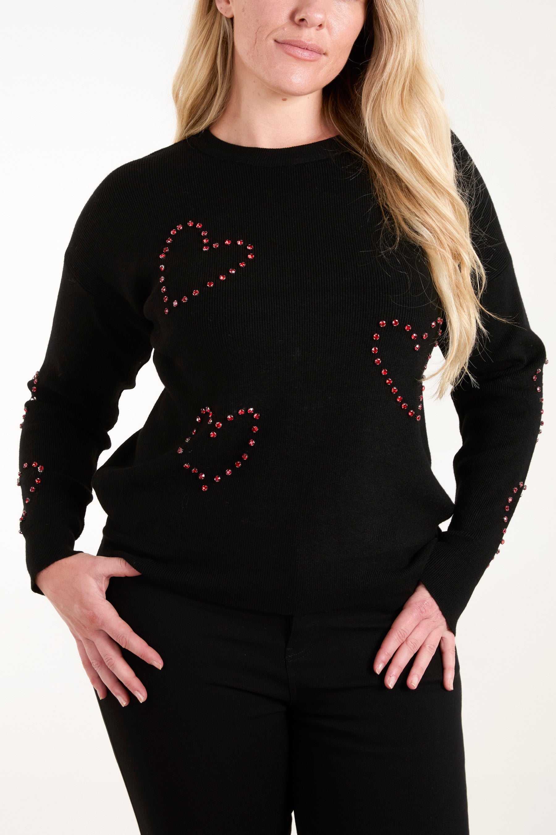 Rhinestone Heart Long Sleeve Jumper