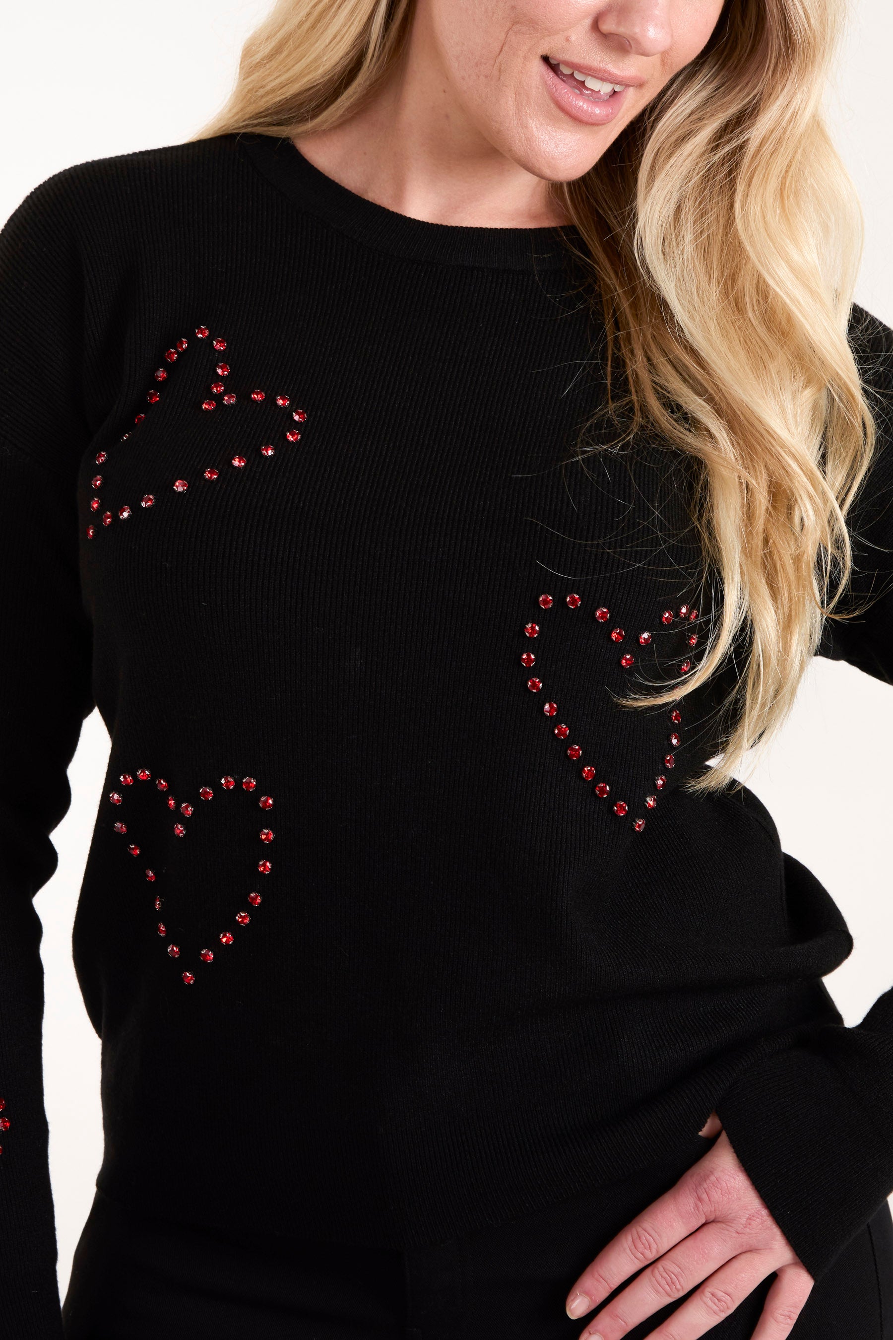 Rhinestone Heart Long Sleeve Jumper
