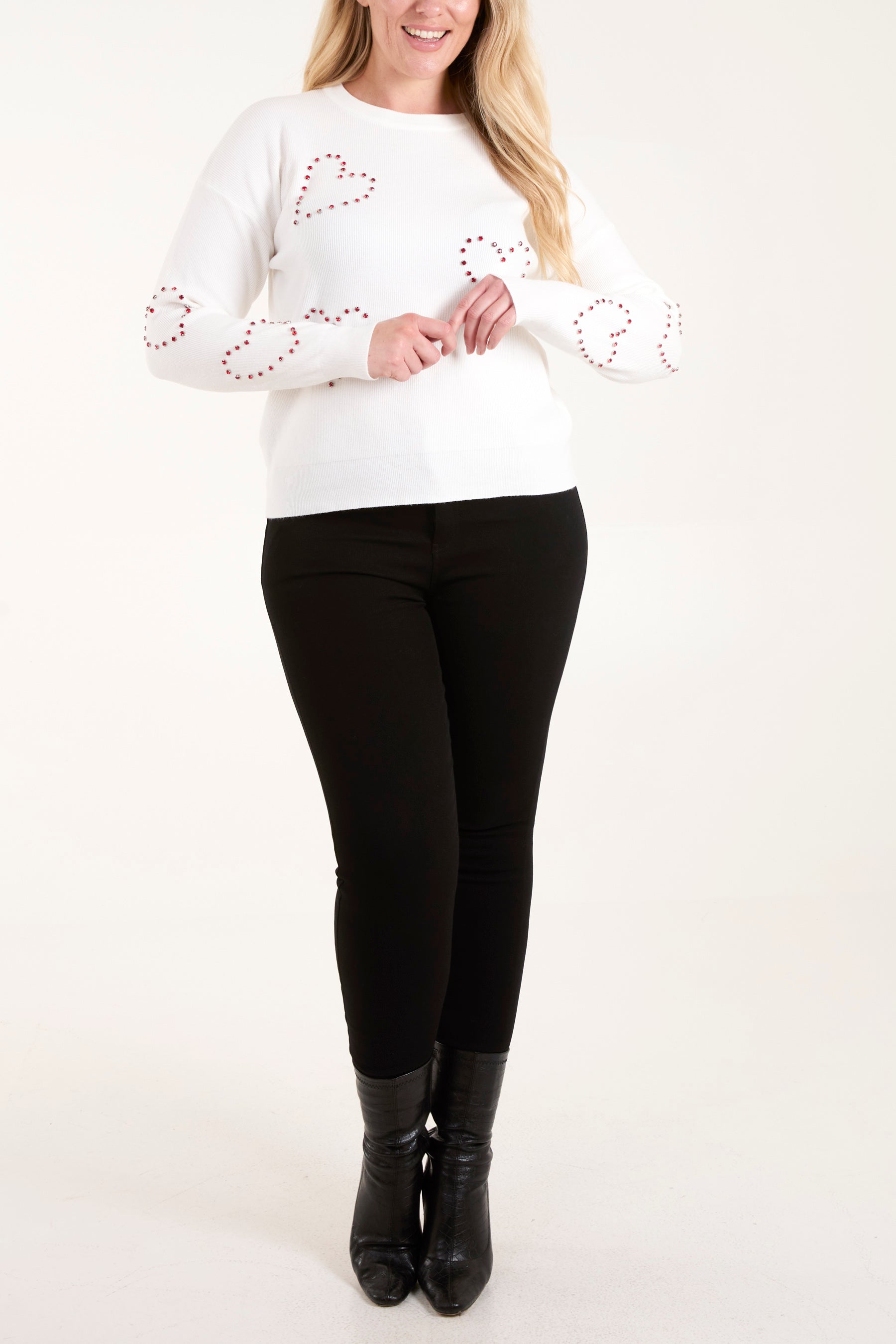 Rhinestone Heart Long Sleeve Jumper