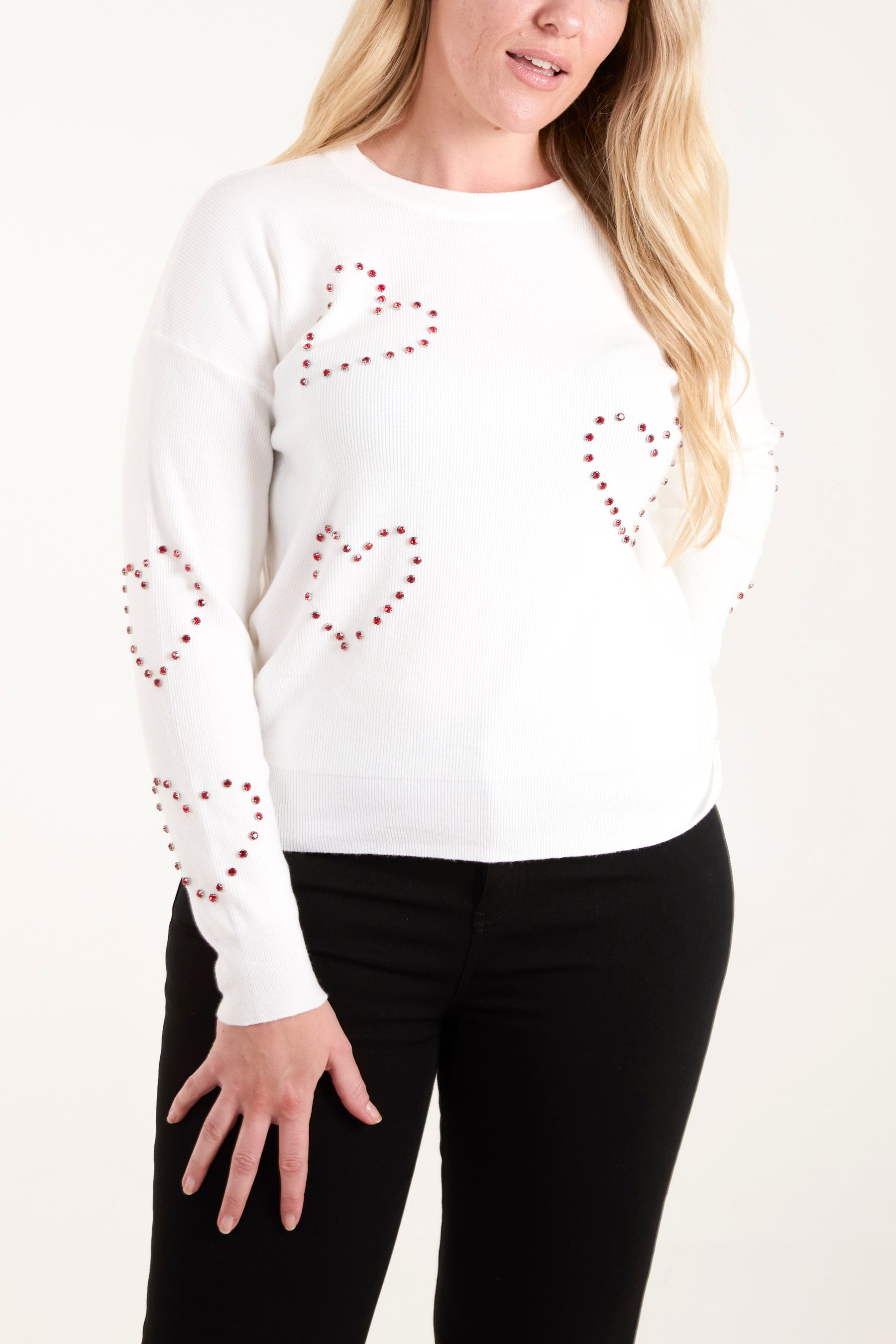 Rhinestone Heart Long Sleeve Jumper