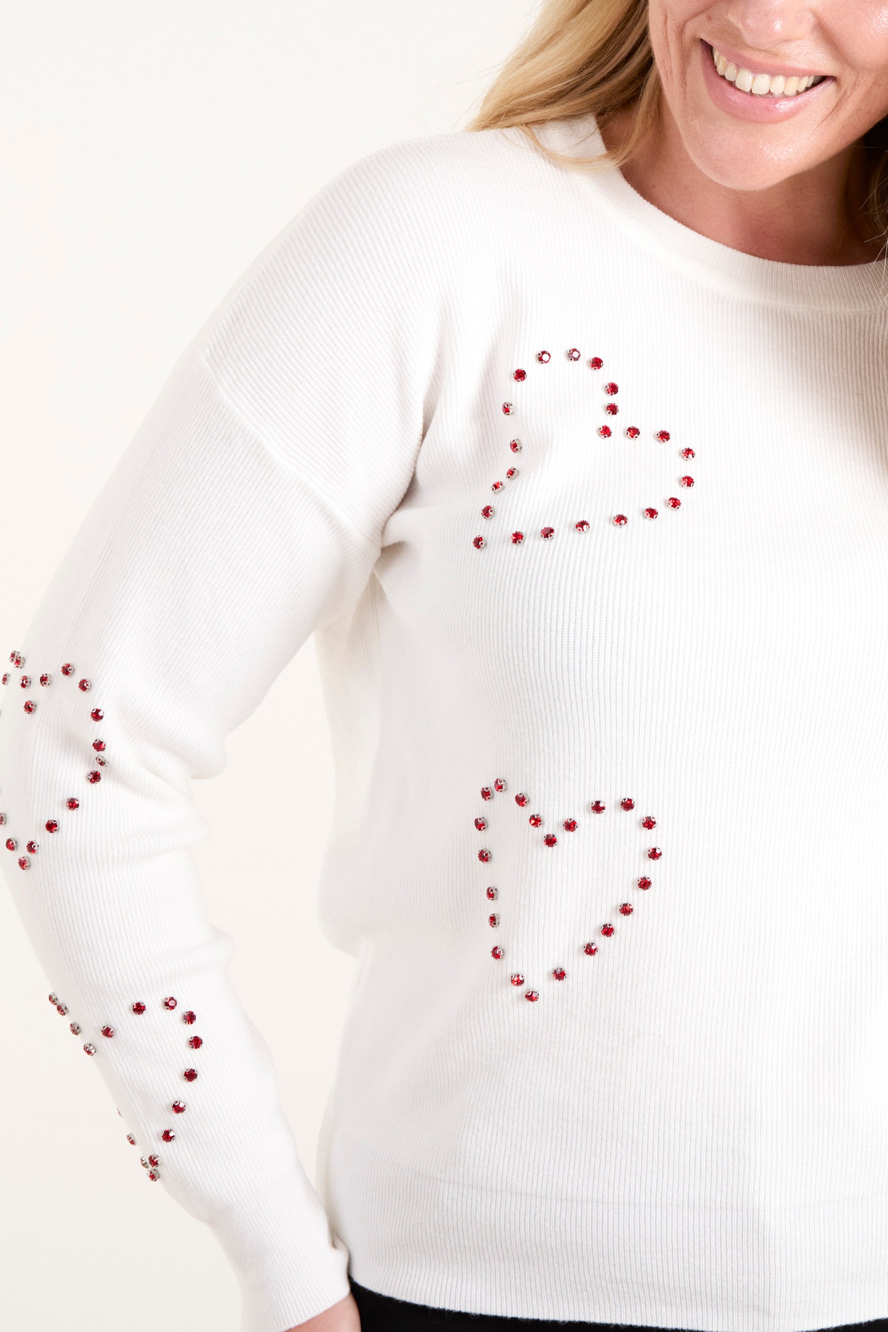 Rhinestone Heart Long Sleeve Jumper