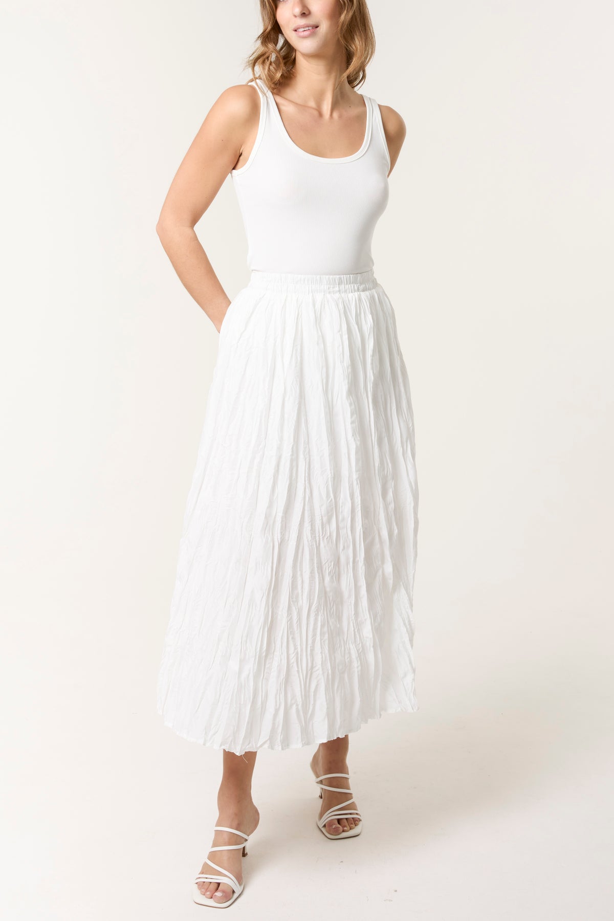 Crinkled Texture Midi Skirt