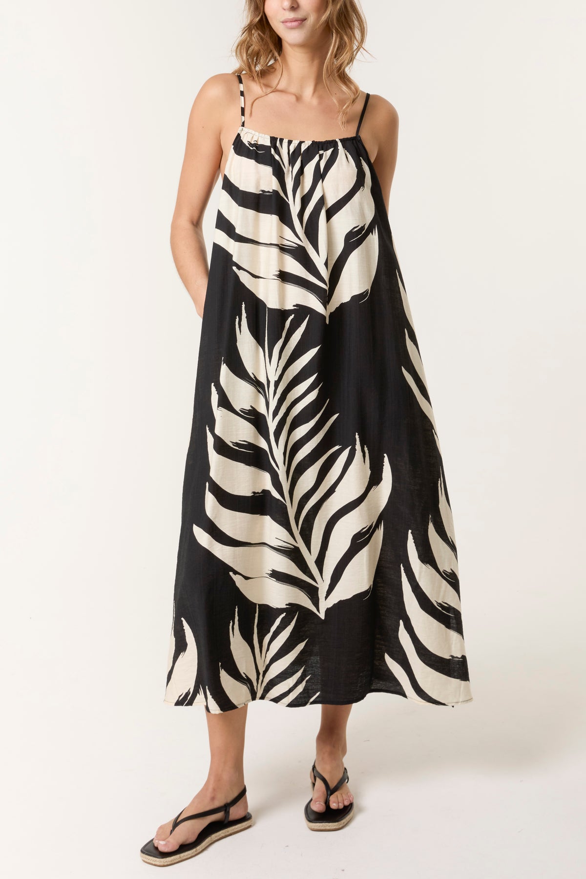 Leaf Print Strappy Dress