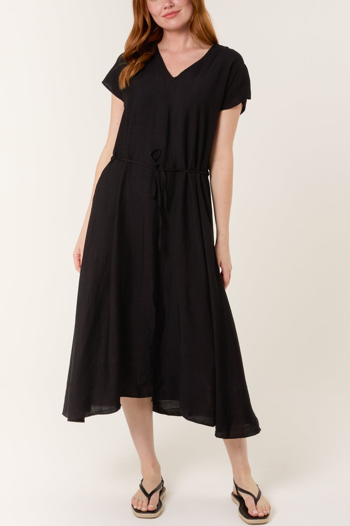 Front Slit Tie Belt Dress