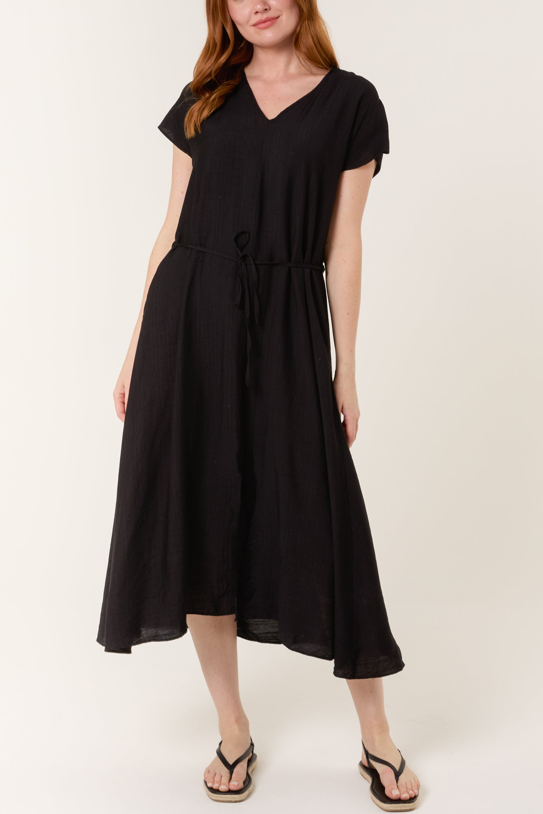 Front Slit Tie Belt Dress