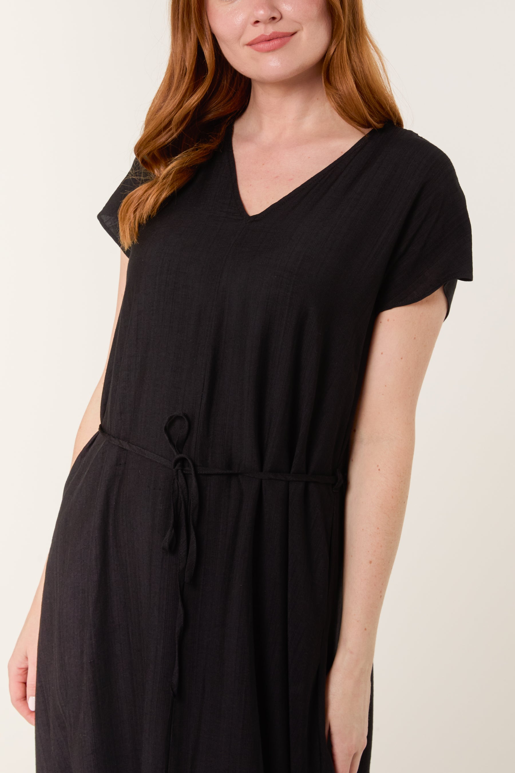 Front Slit Tie Belt Dress