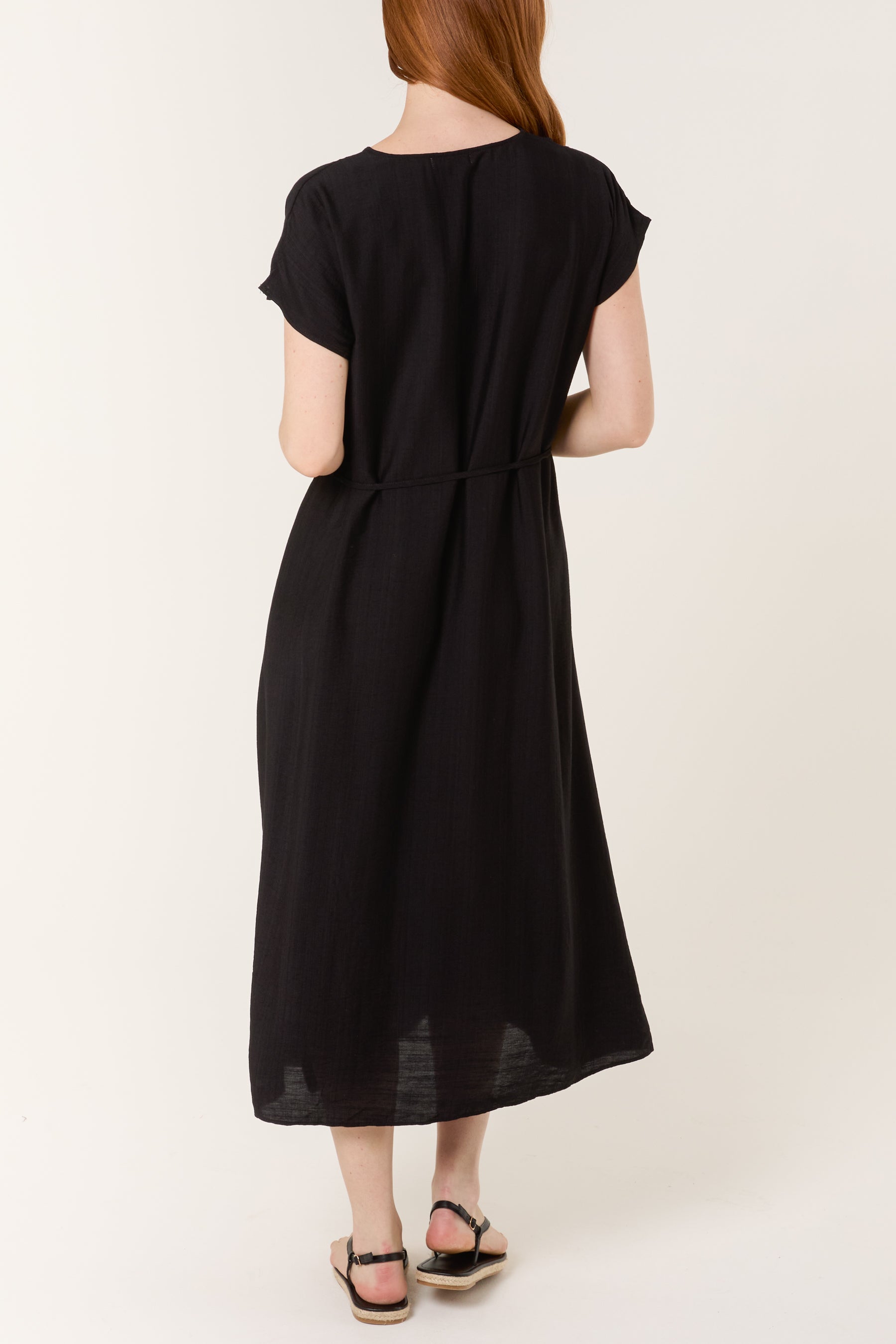 Front Slit Tie Belt Dress