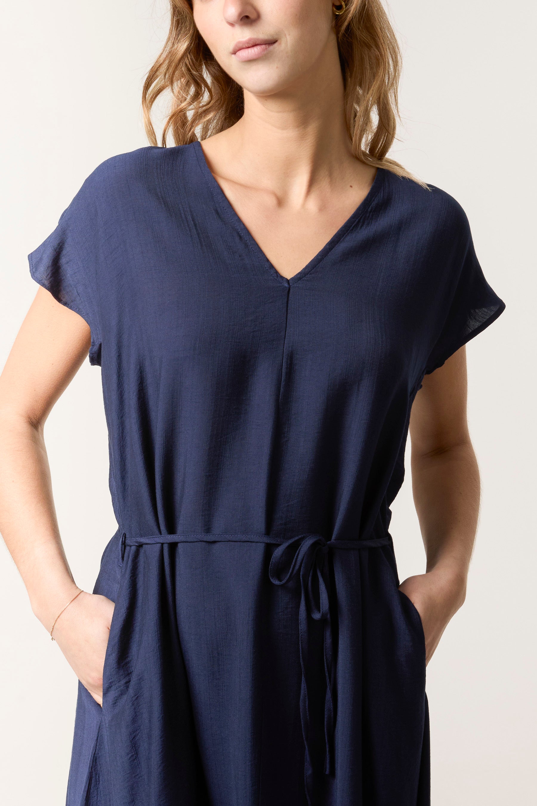 Front Slit Tie Belt Dress