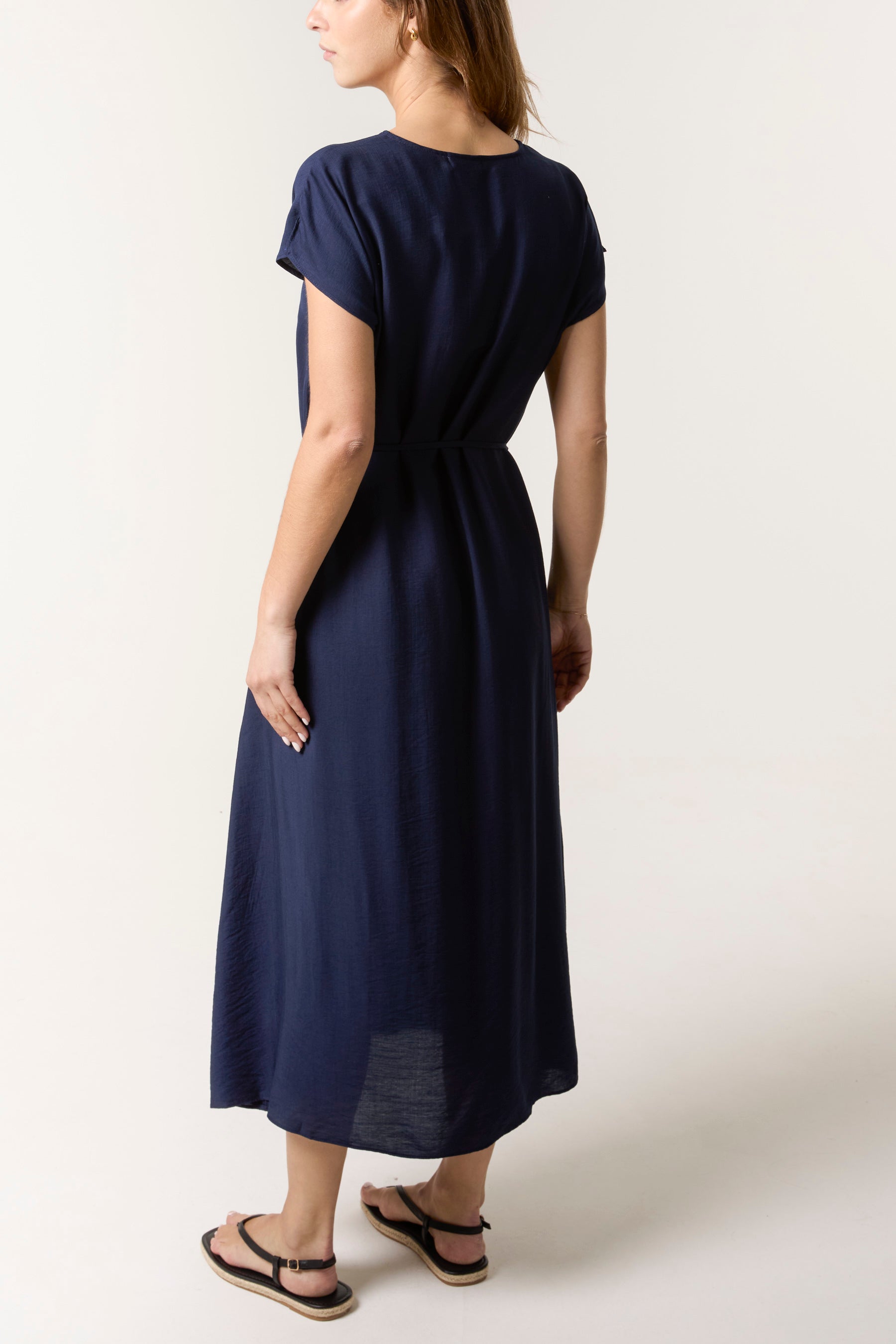 Front Slit Tie Belt Dress
