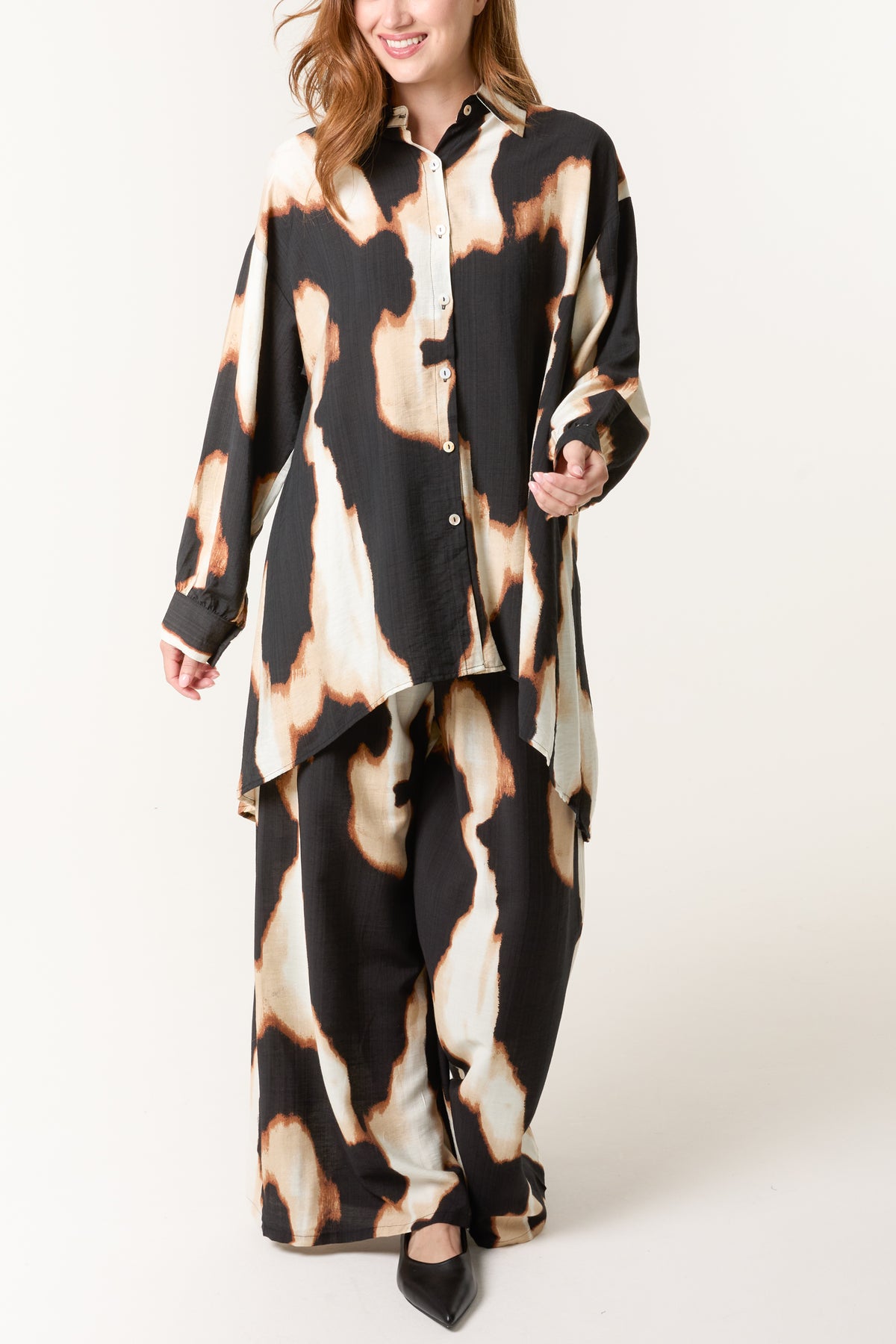 Relaxed Abstract Burnt Print Co-Ord Set