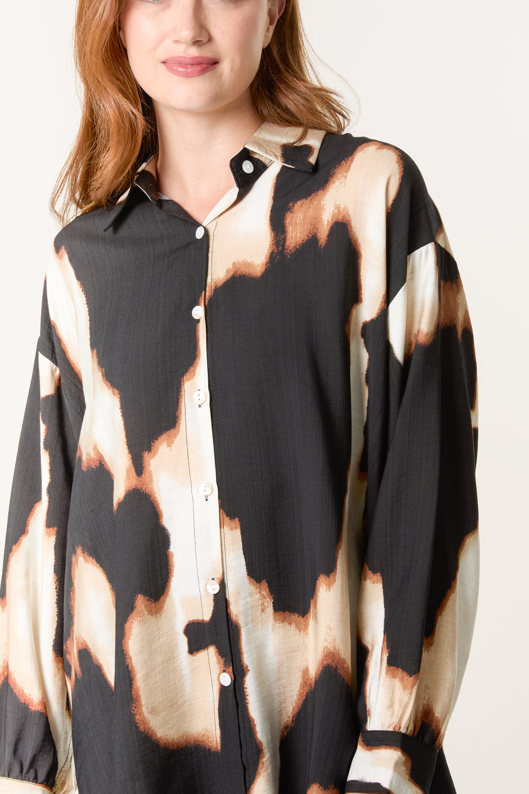 Relaxed Abstract Burnt Print Long Sleeve Shirt
