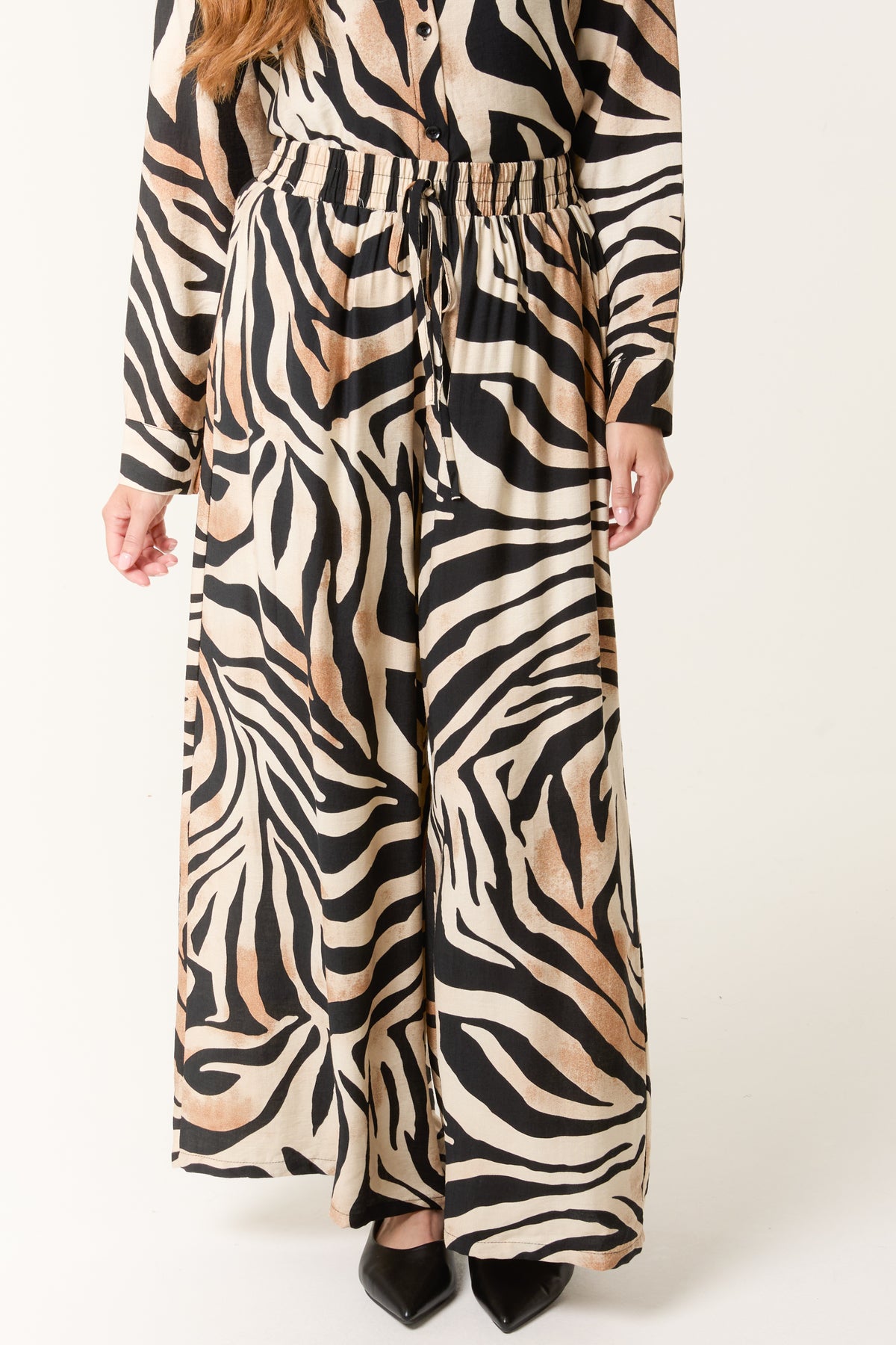 Zebra Print Wide Leg Trousers