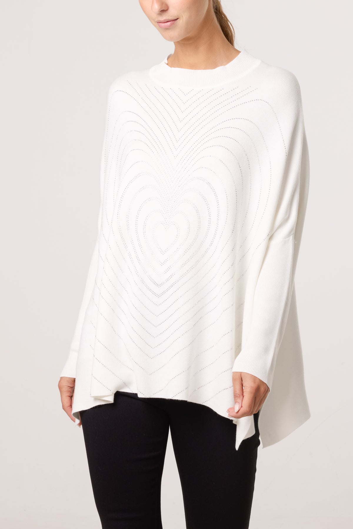 Batwing Diamante Heart High Neck Jumper