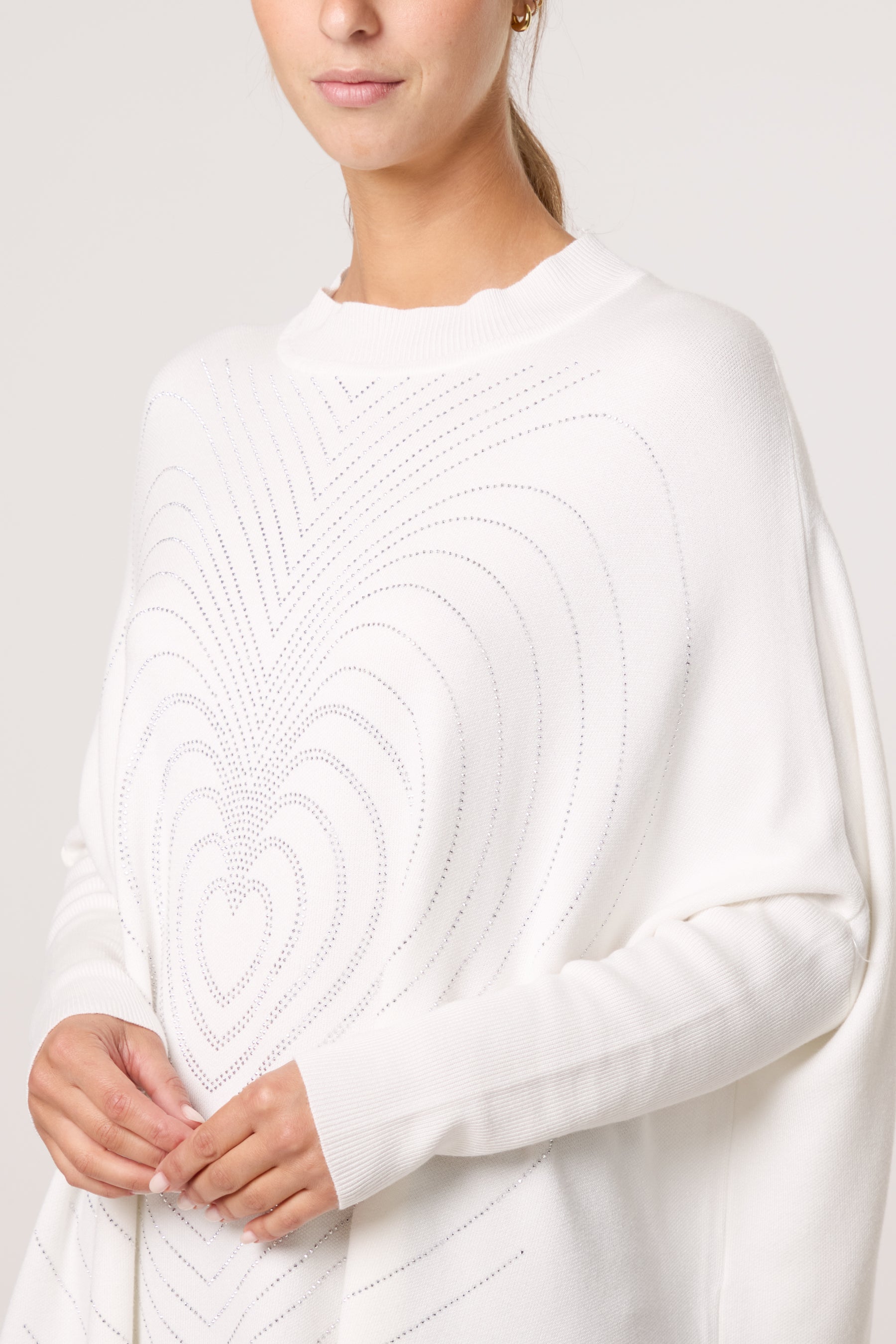 Batwing Diamante Heart High Neck Jumper
