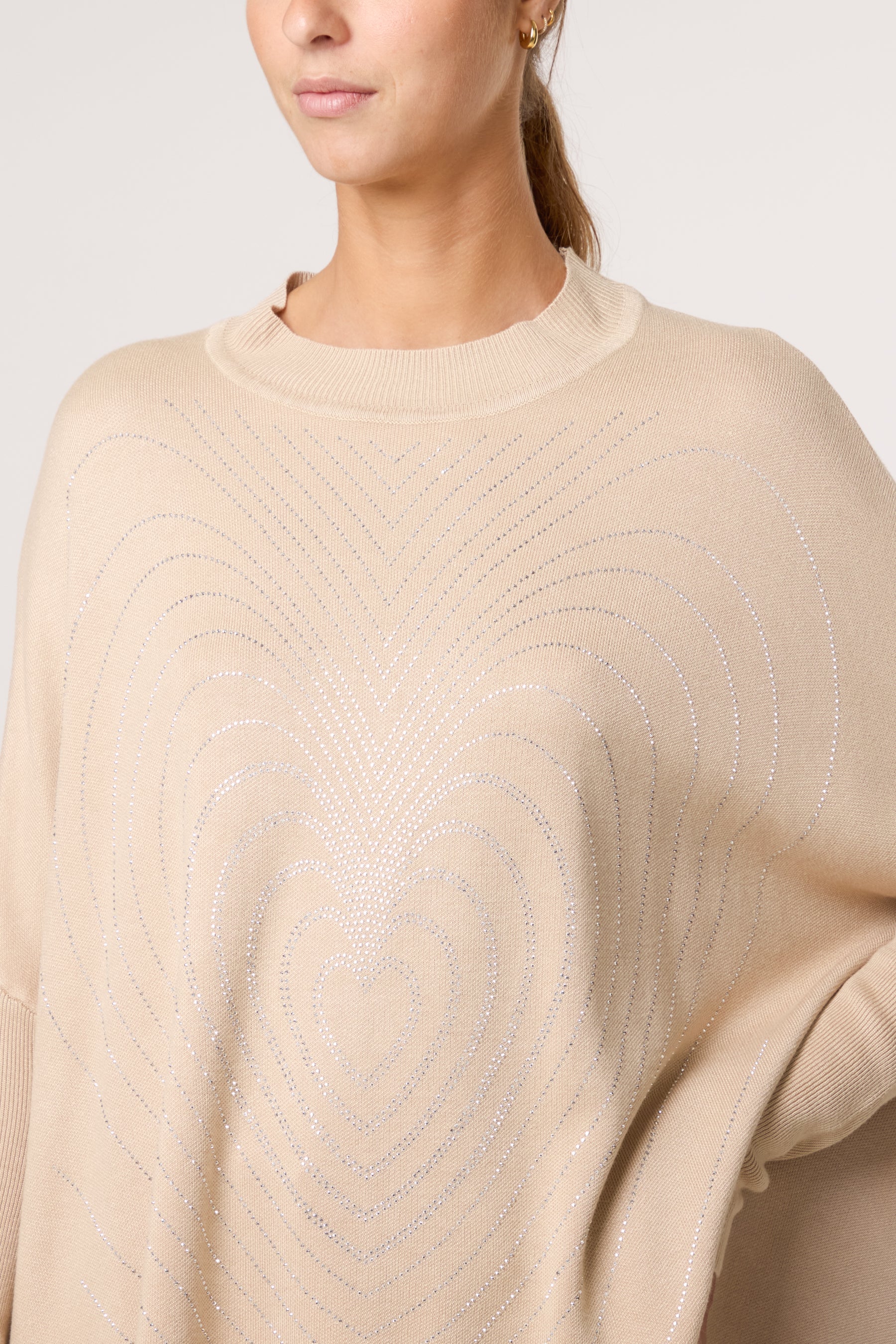 Batwing Diamante Heart High Neck Jumper