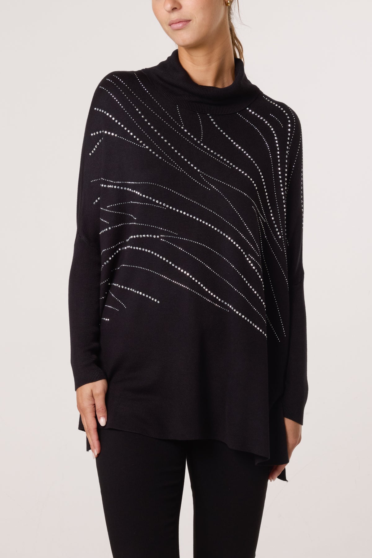 Diamante Roll Neck Batwing Jumper