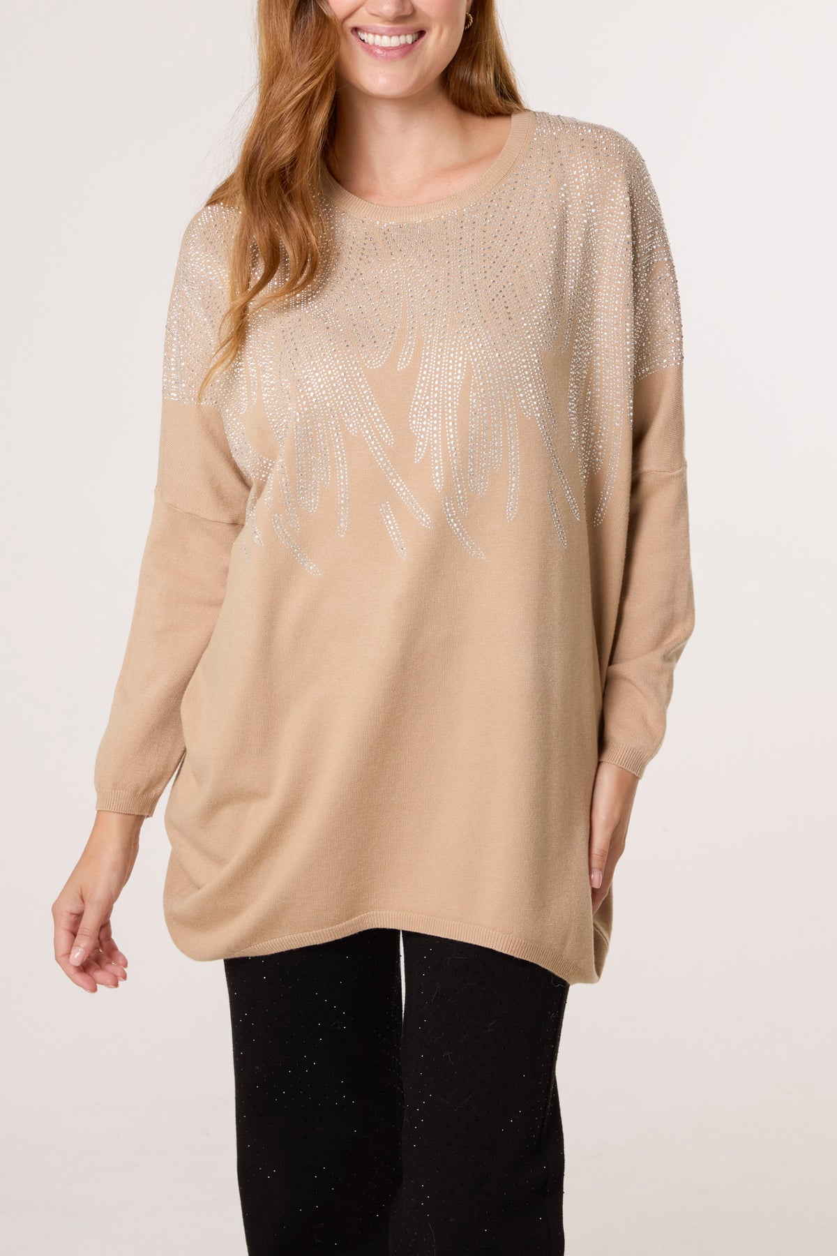 Diamante Spikes Round Neck Jumper