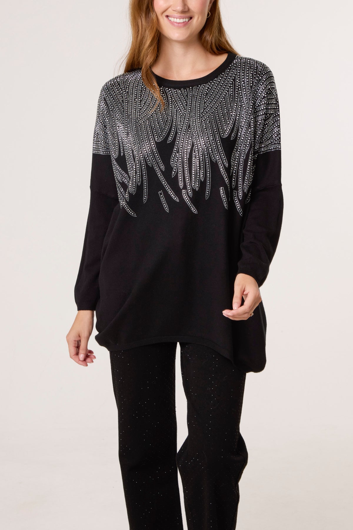Diamante Spikes Round Neck Jumper