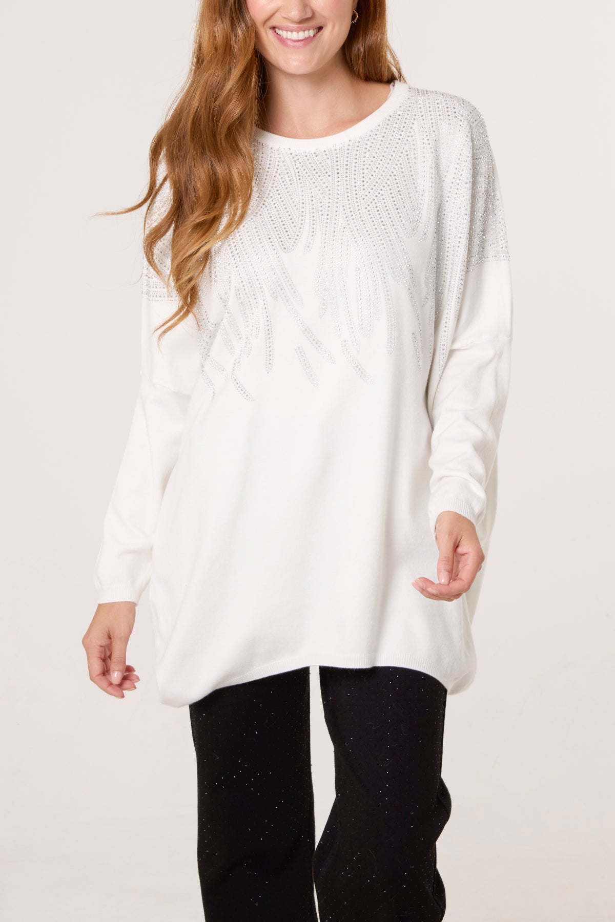 Diamante Spikes Round Neck Jumper