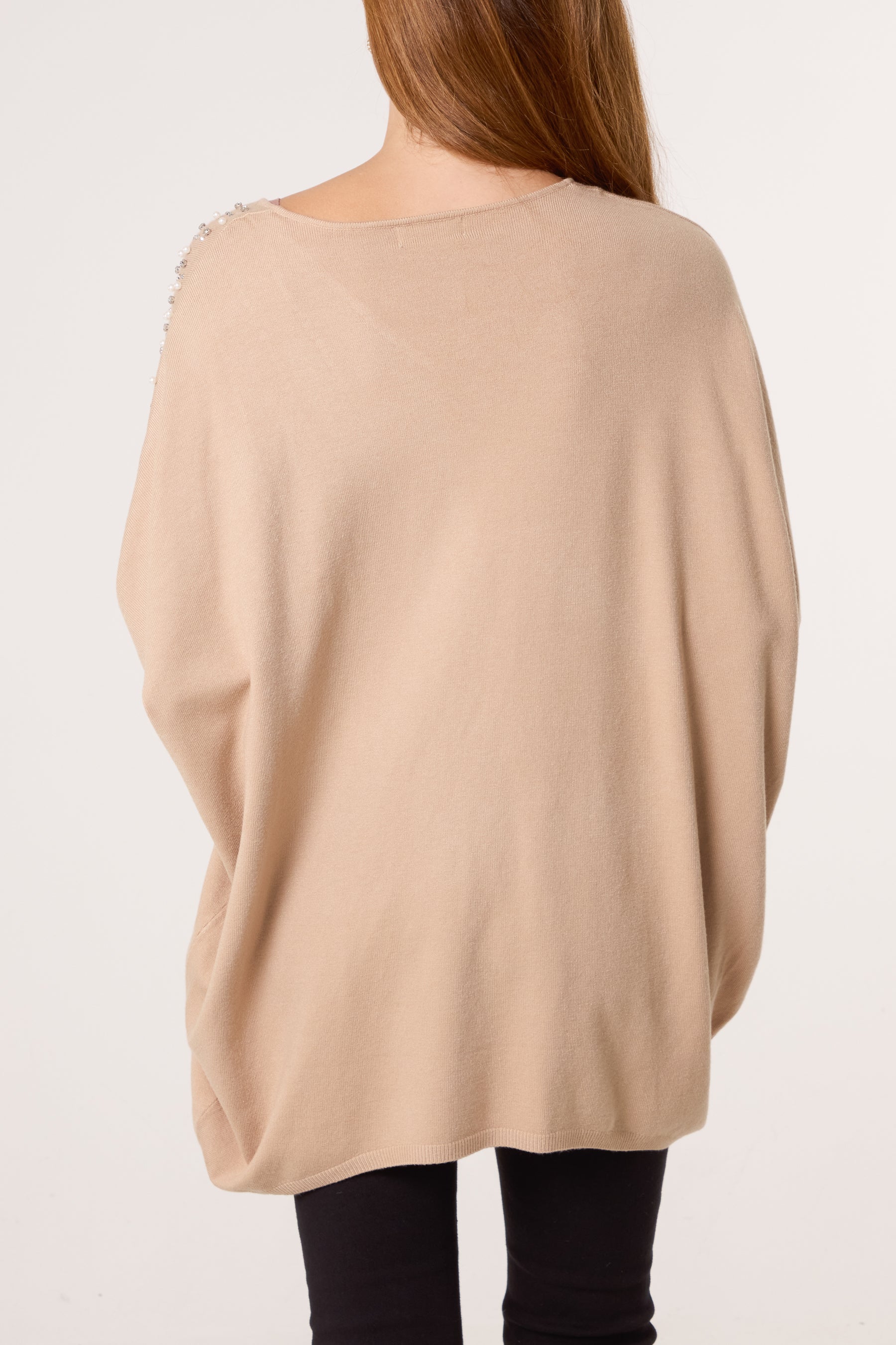 Pearl & Diamante Side V-Neck Jumper