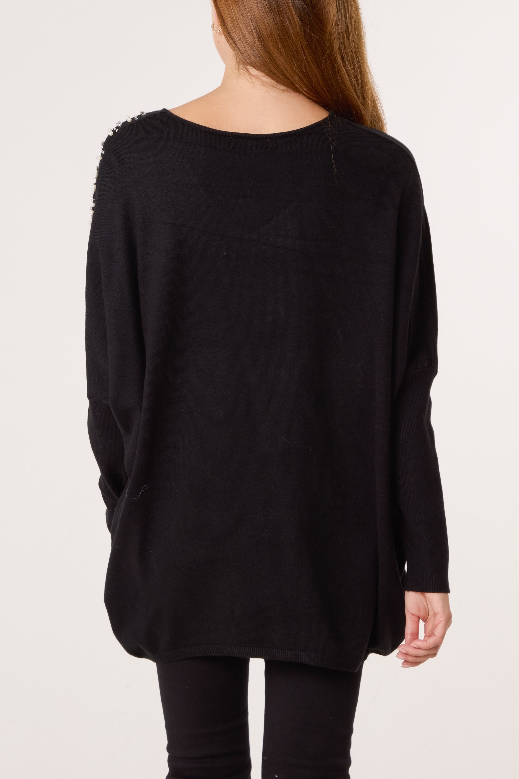 Pearl & Diamante Side V-Neck Jumper
